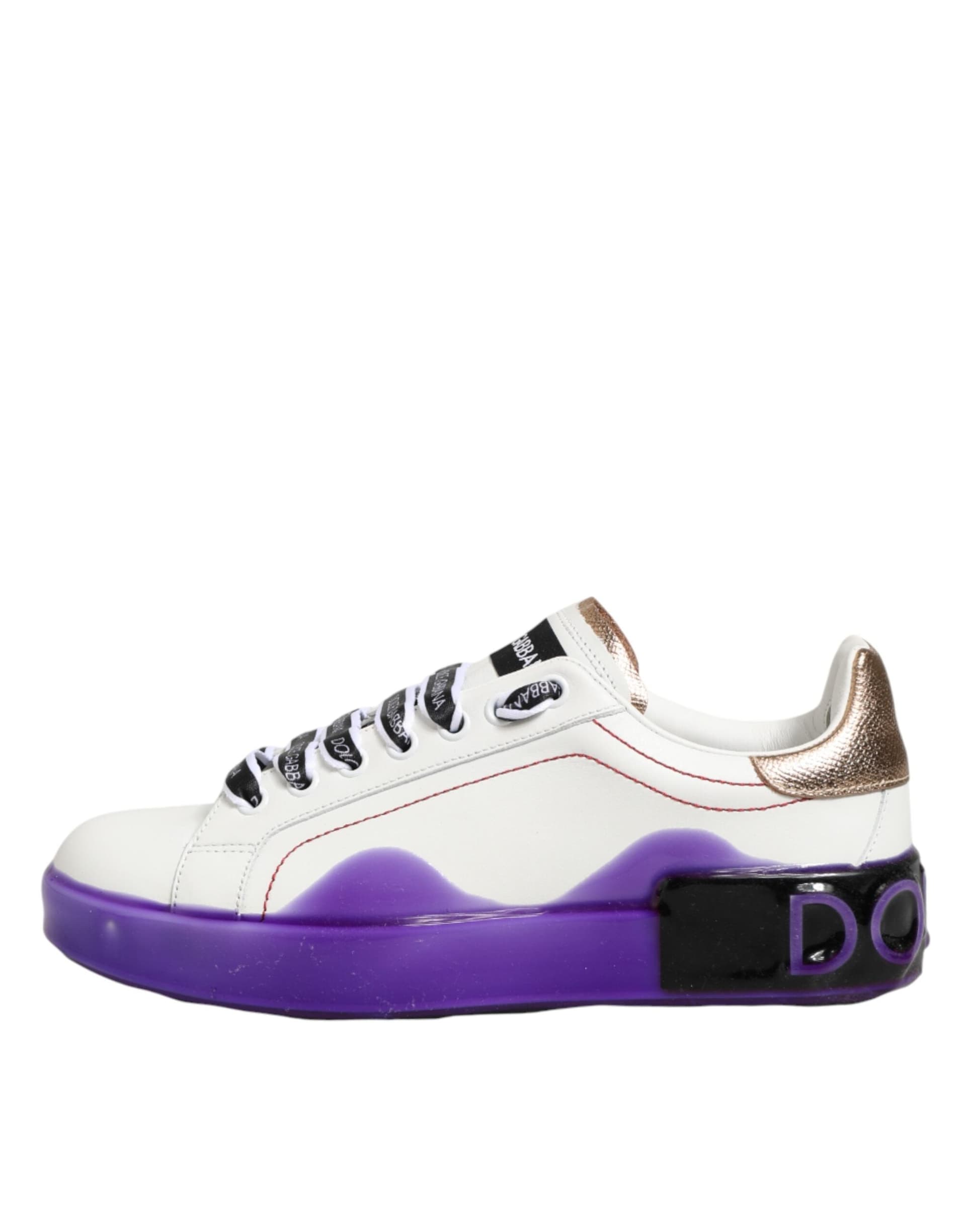 Dolce & Gabbana White Purple Leather Low Top Sneaker Shoes - 5