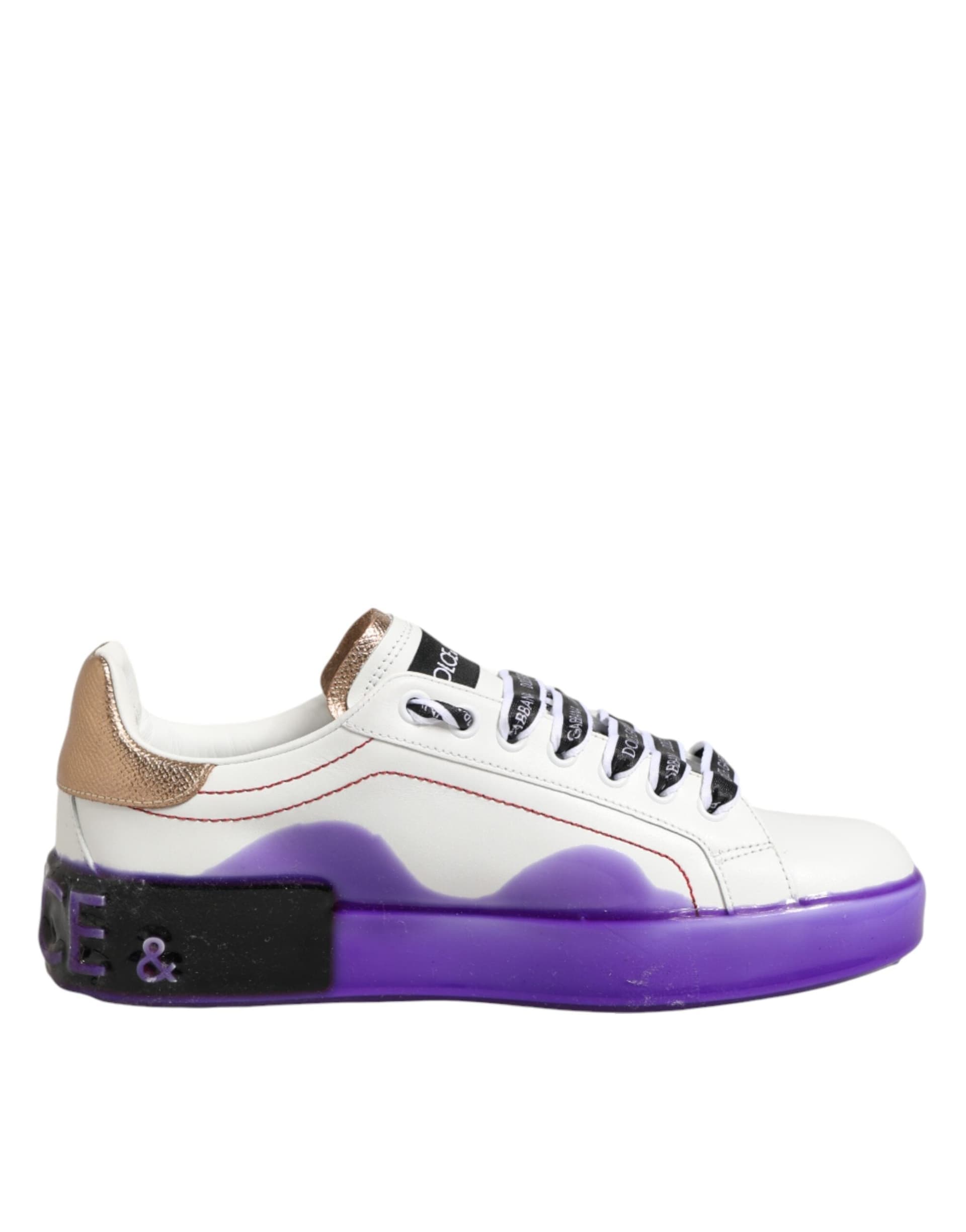 Dolce & Gabbana White Purple Leather Low Top Sneaker Shoes - 7