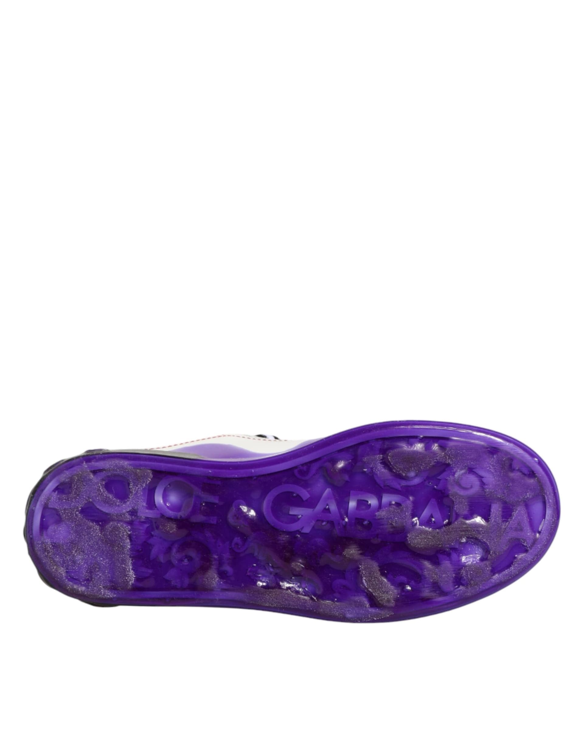 Dolce & Gabbana White Purple Leather Low Top Sneaker Shoes - 8