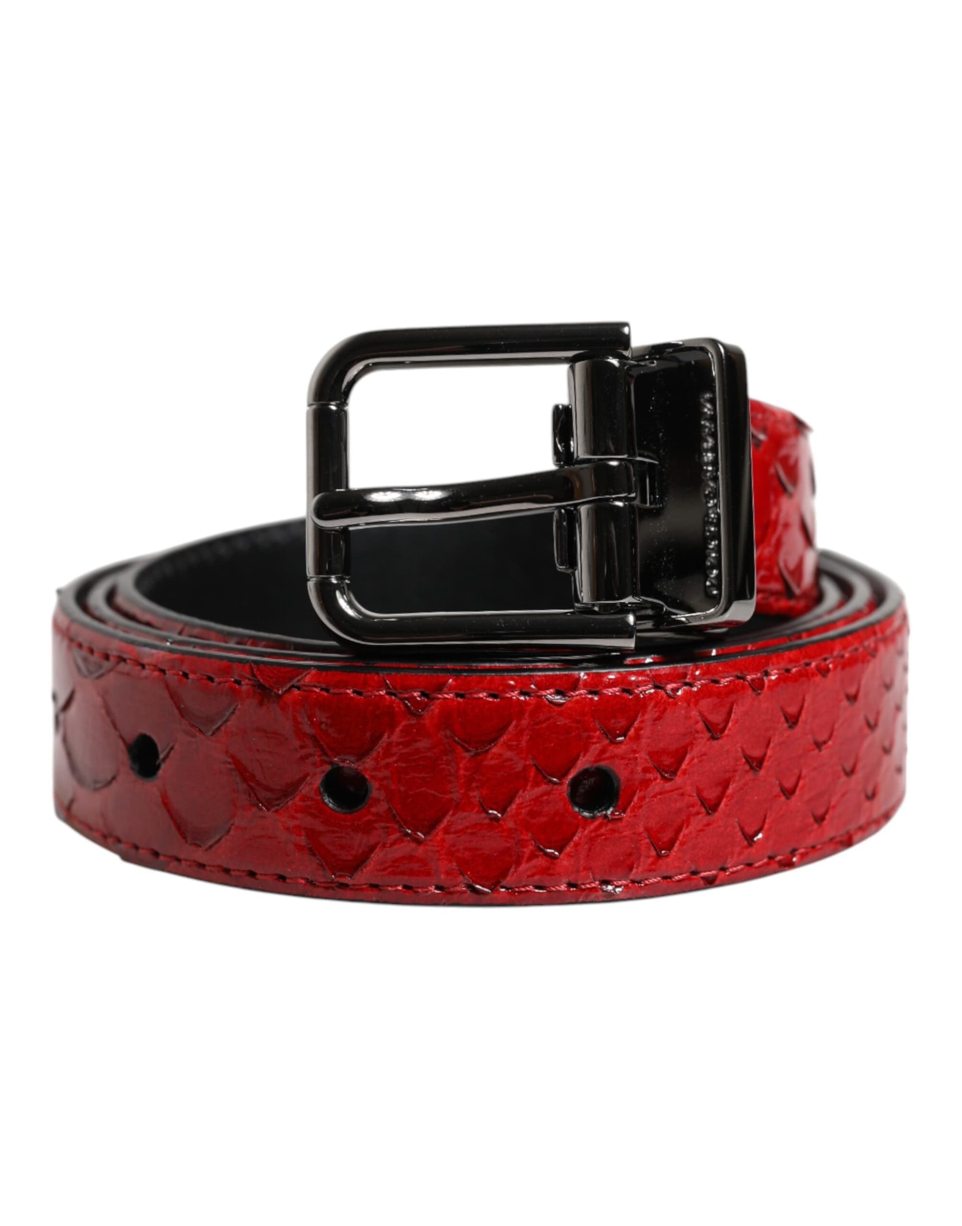 Dolce & Gabbana Red Exotic Leather Brass Metal Buckle Belt - 2