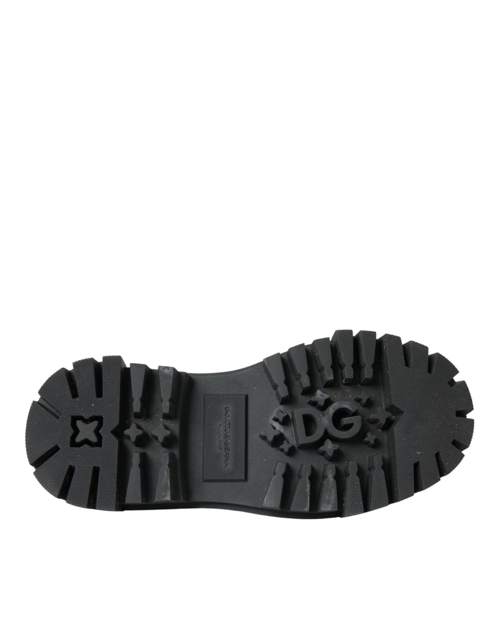 Dolce & Gabbana Black Leather Trekking Derby Embellished Shoes - 6