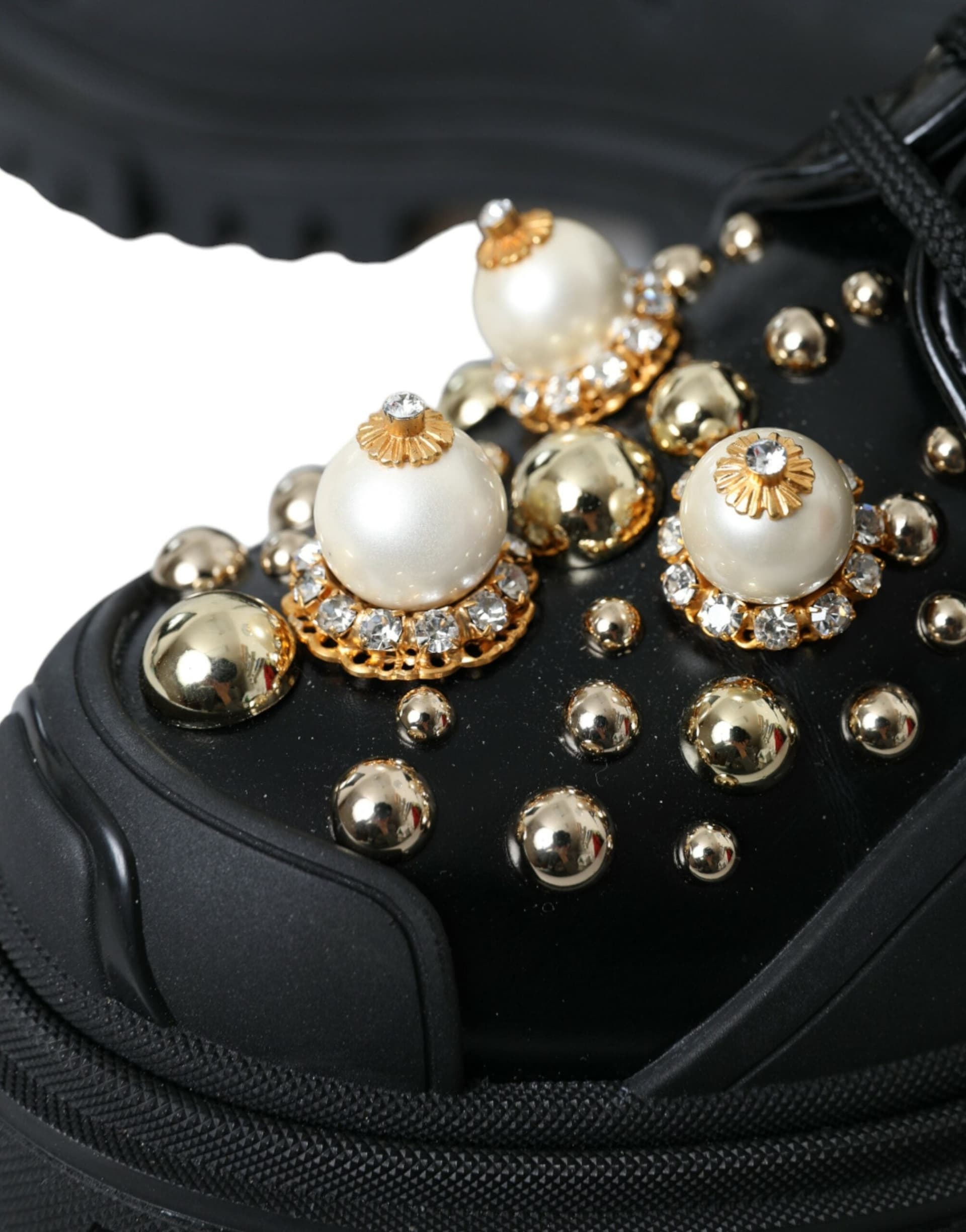 Dolce & Gabbana Black Leather Trekking Derby Embellished Shoes - 8