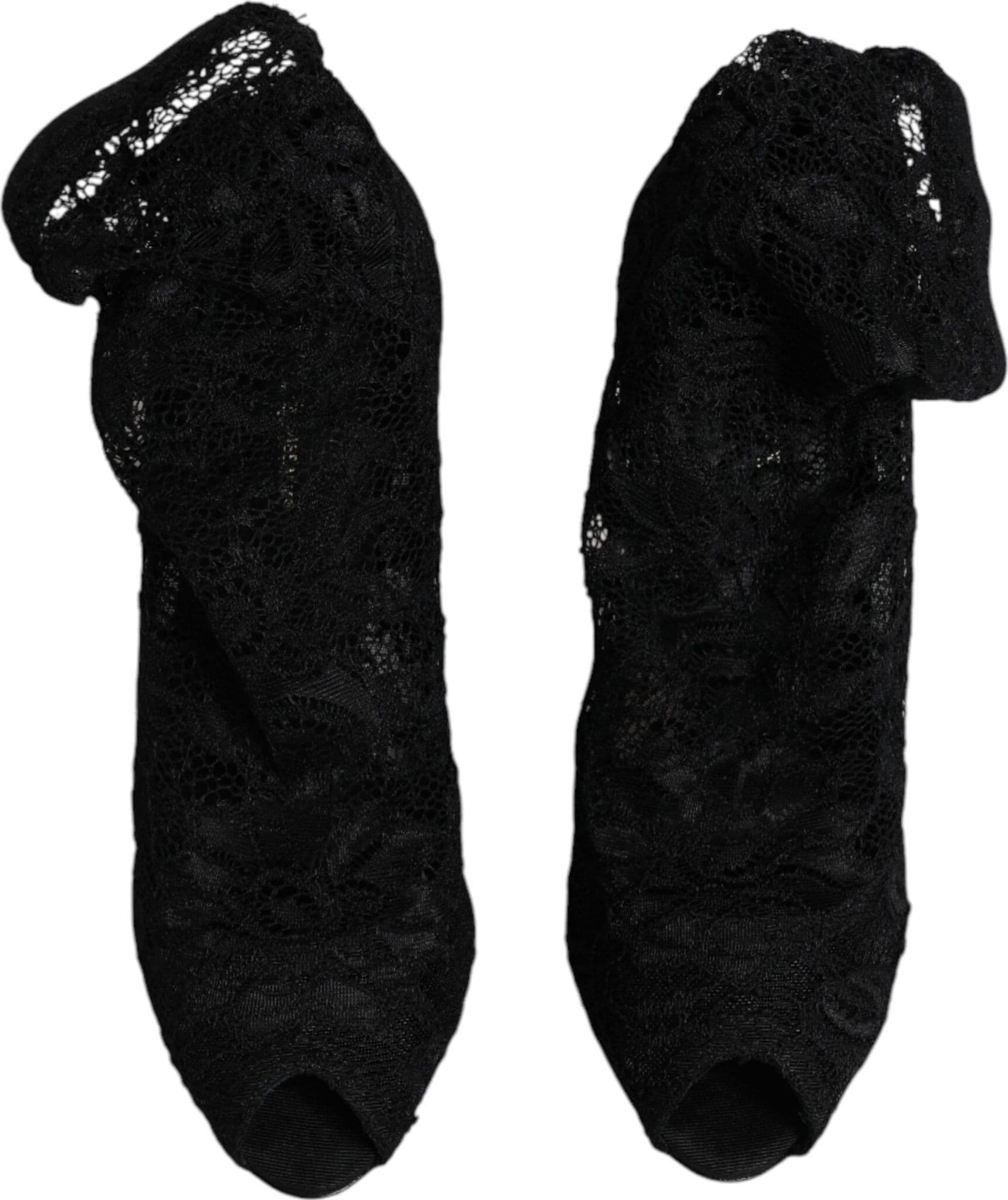 Dolce & Gabbana Black Lace Stretch Heels Mid Calf Boots Shoes - 2