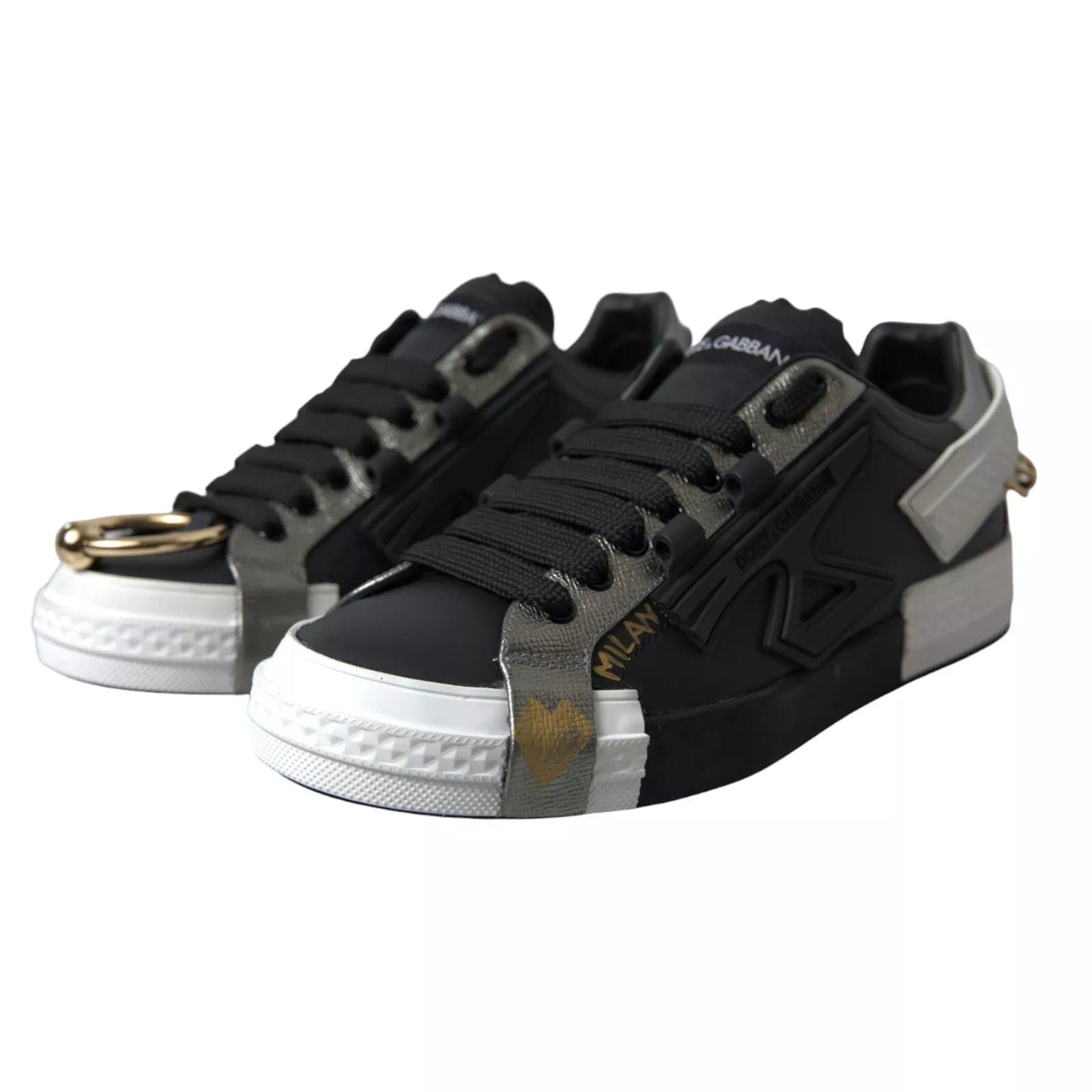 Dolce & Gabbana Black Leather Low Top Sneakers Portofino Shoes - 5