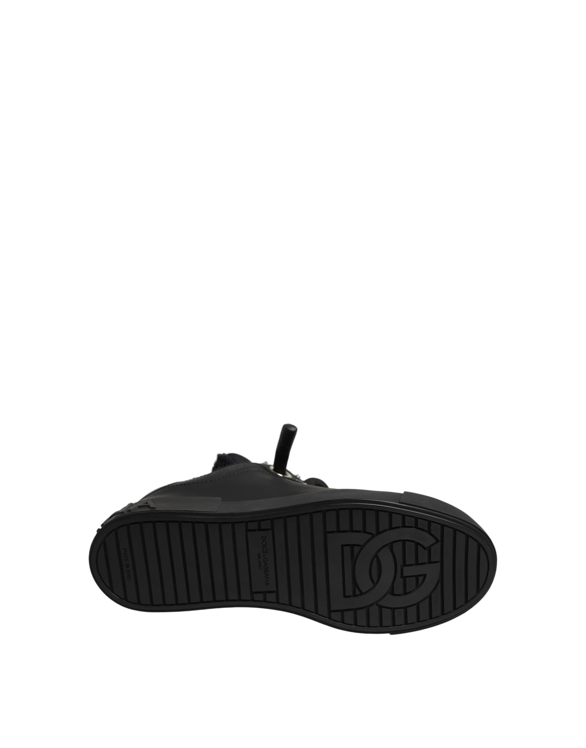 Dolce & Gabbana Black Leather Low Top Portofino Sneakers Shoes - 3