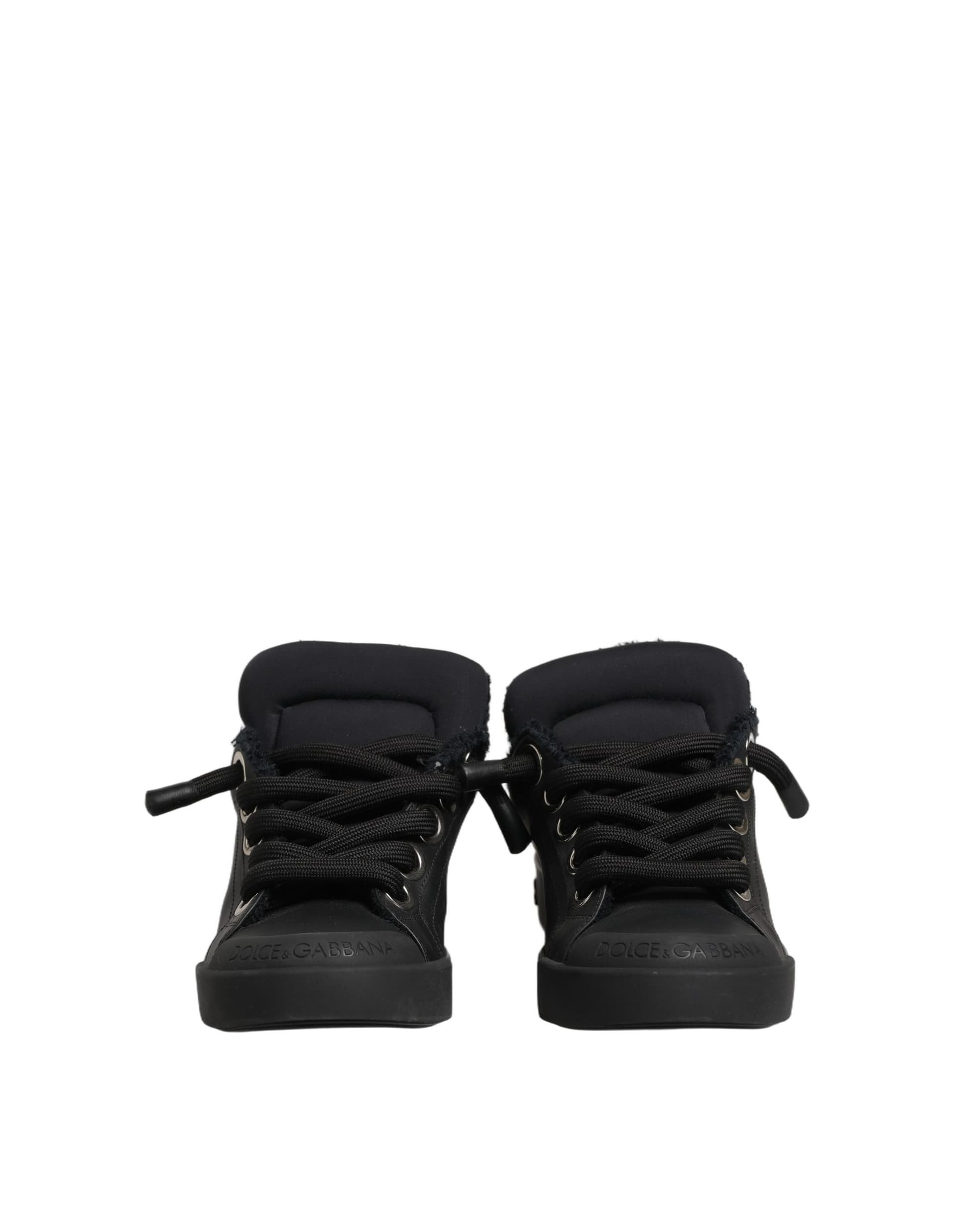 Dolce & Gabbana Black Leather Low Top Portofino Sneakers Shoes - 4