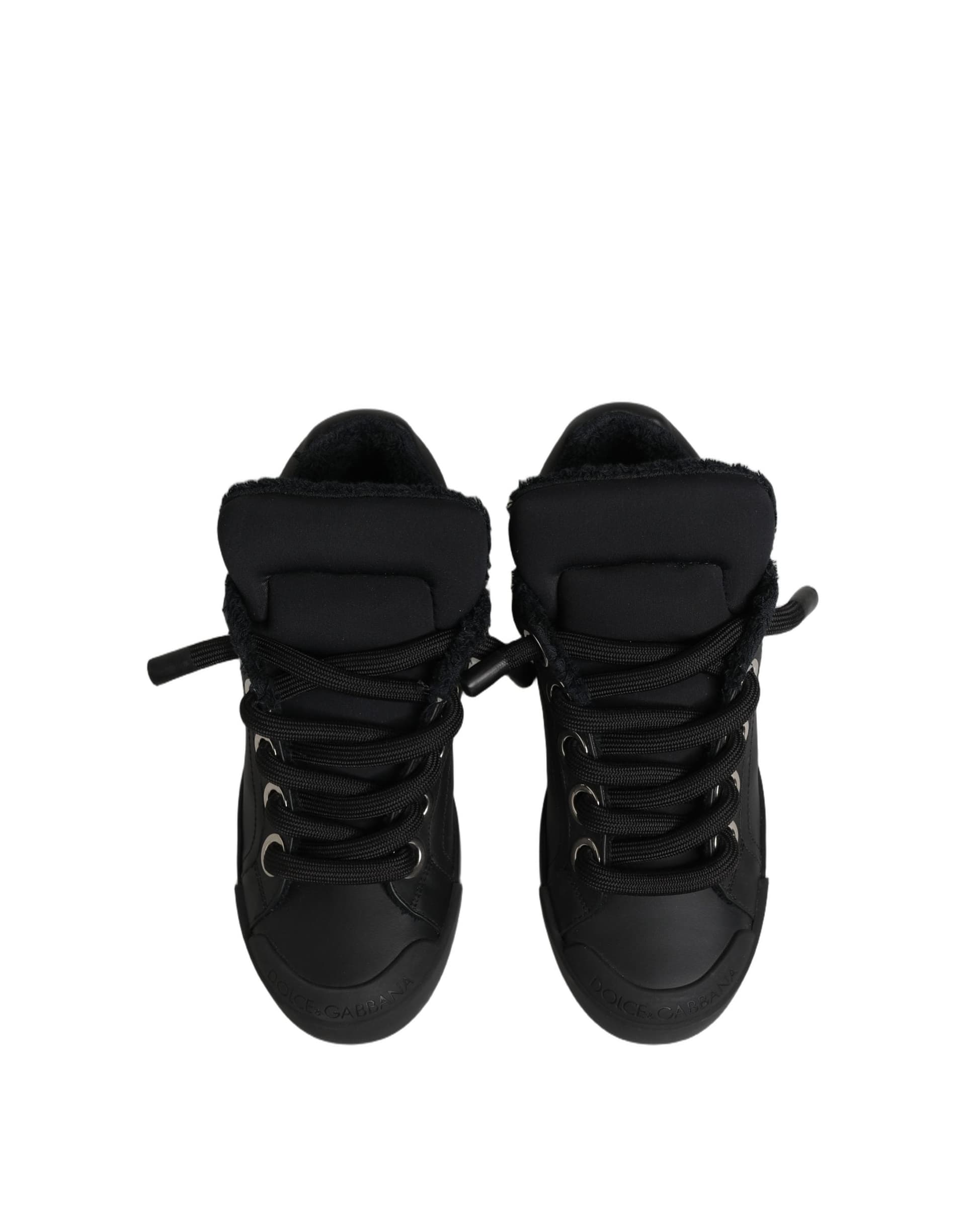 Dolce & Gabbana Black Leather Low Top Portofino Sneakers Shoes - 5