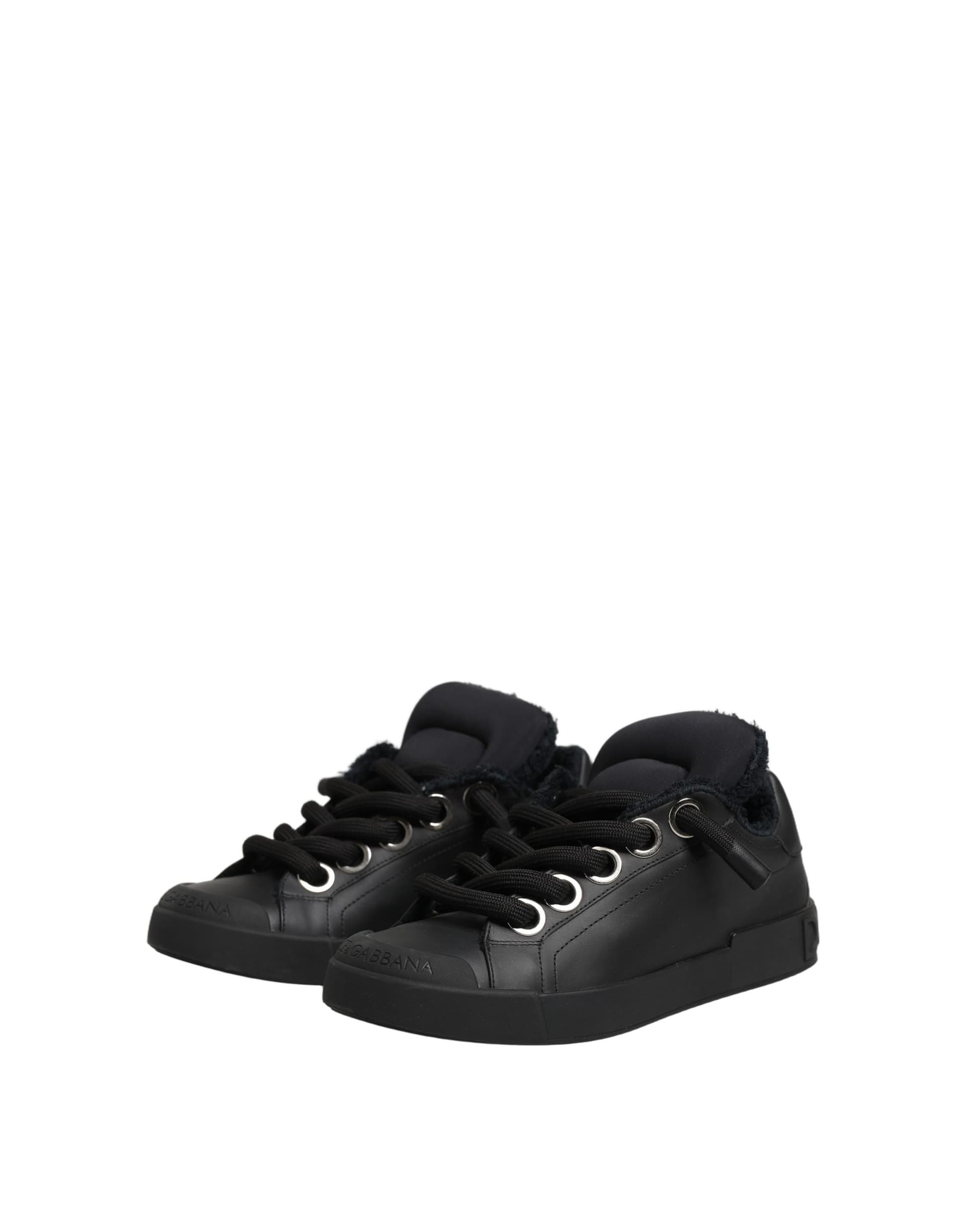 Dolce & Gabbana Black Leather Low Top Portofino Sneakers Shoes - 6