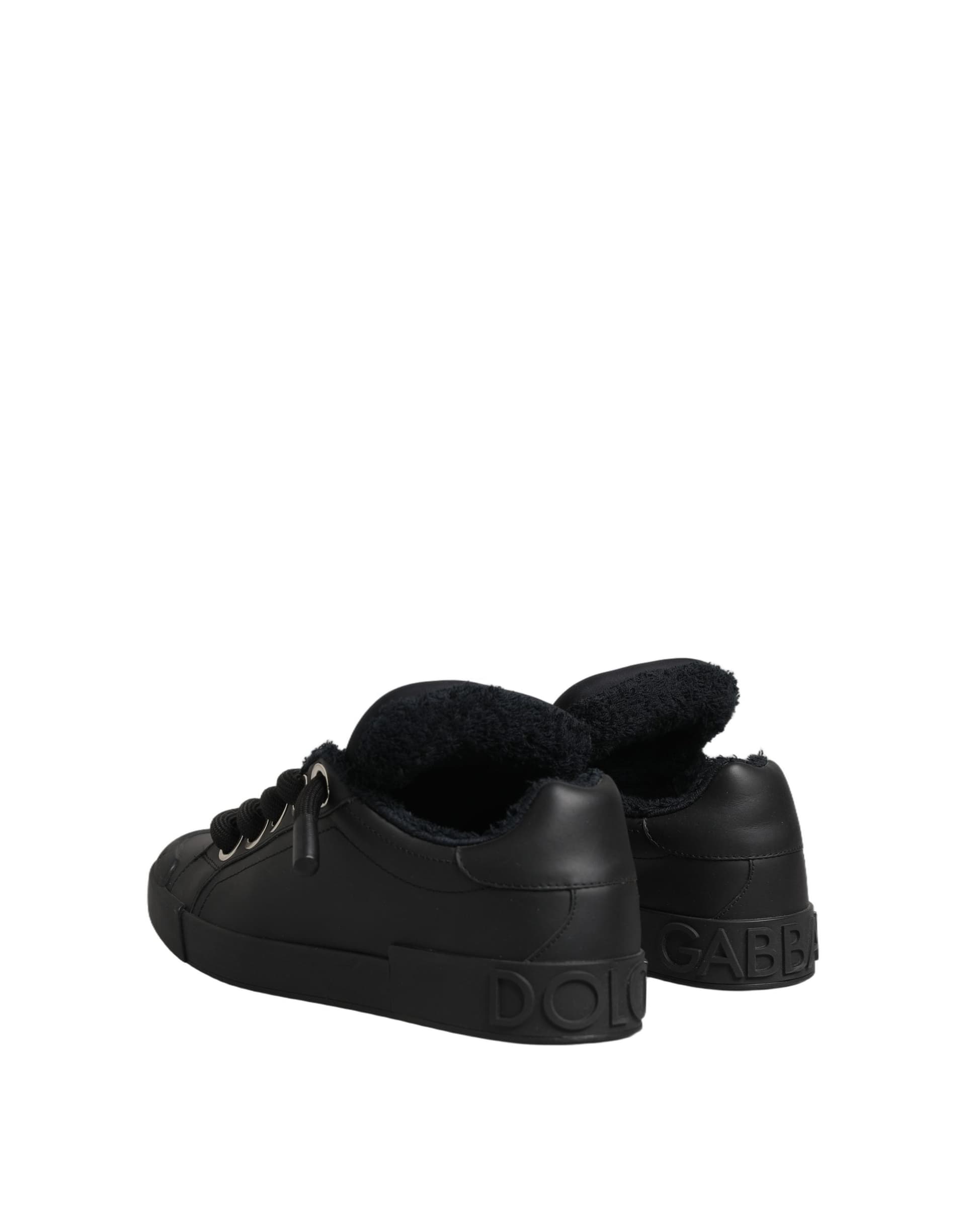 Dolce & Gabbana Black Leather Low Top Portofino Sneakers Shoes - 7