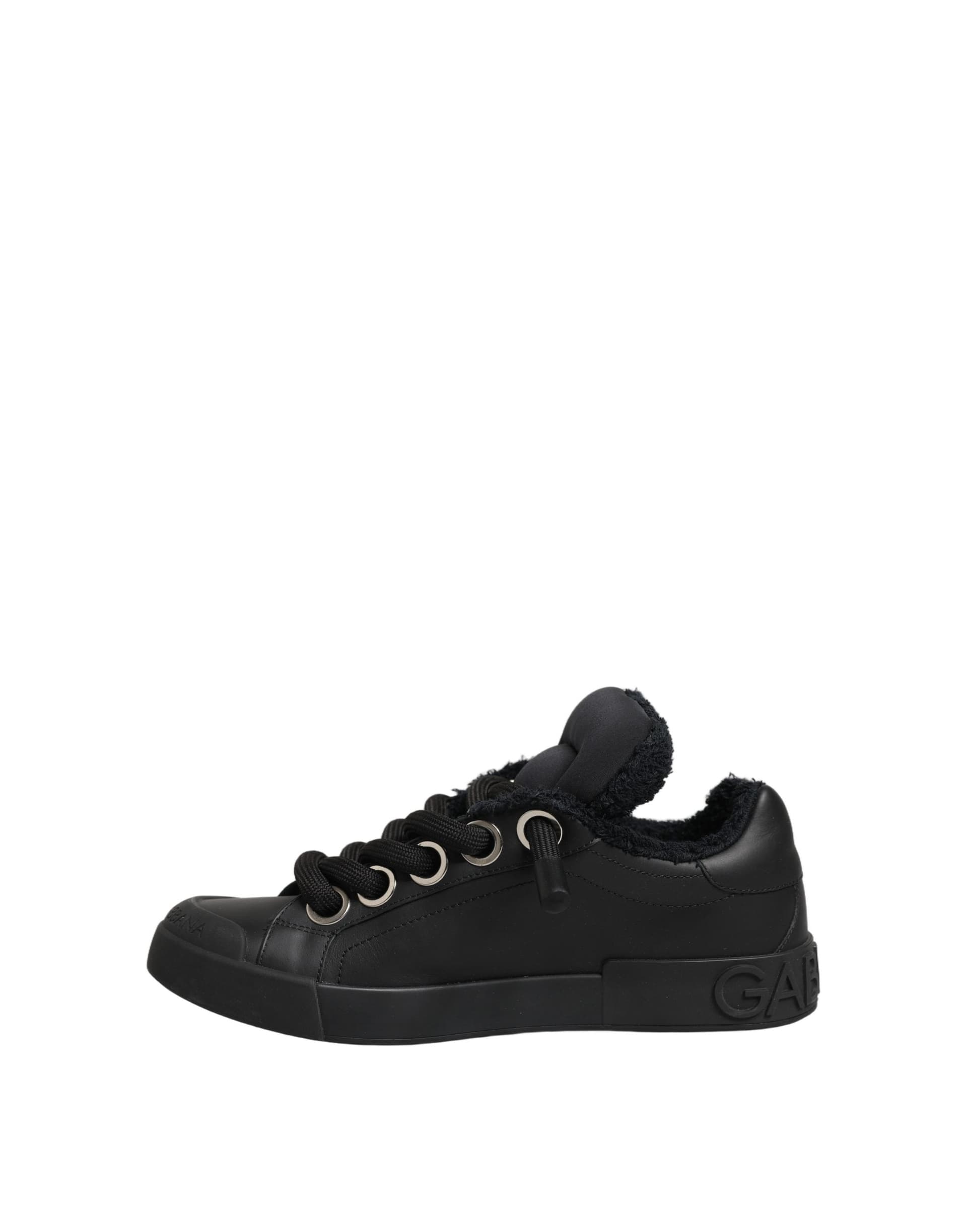 Dolce & Gabbana Black Leather Low Top Portofino Sneakers Shoes - 8