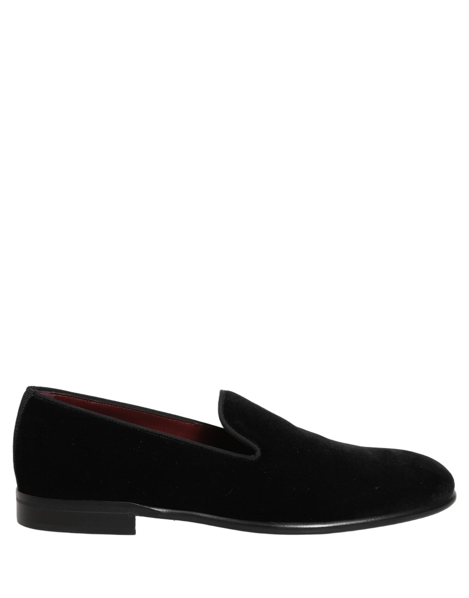 Dolce & Gabbana Black Velvet Loafers Formal Men Dress Shoes - 8