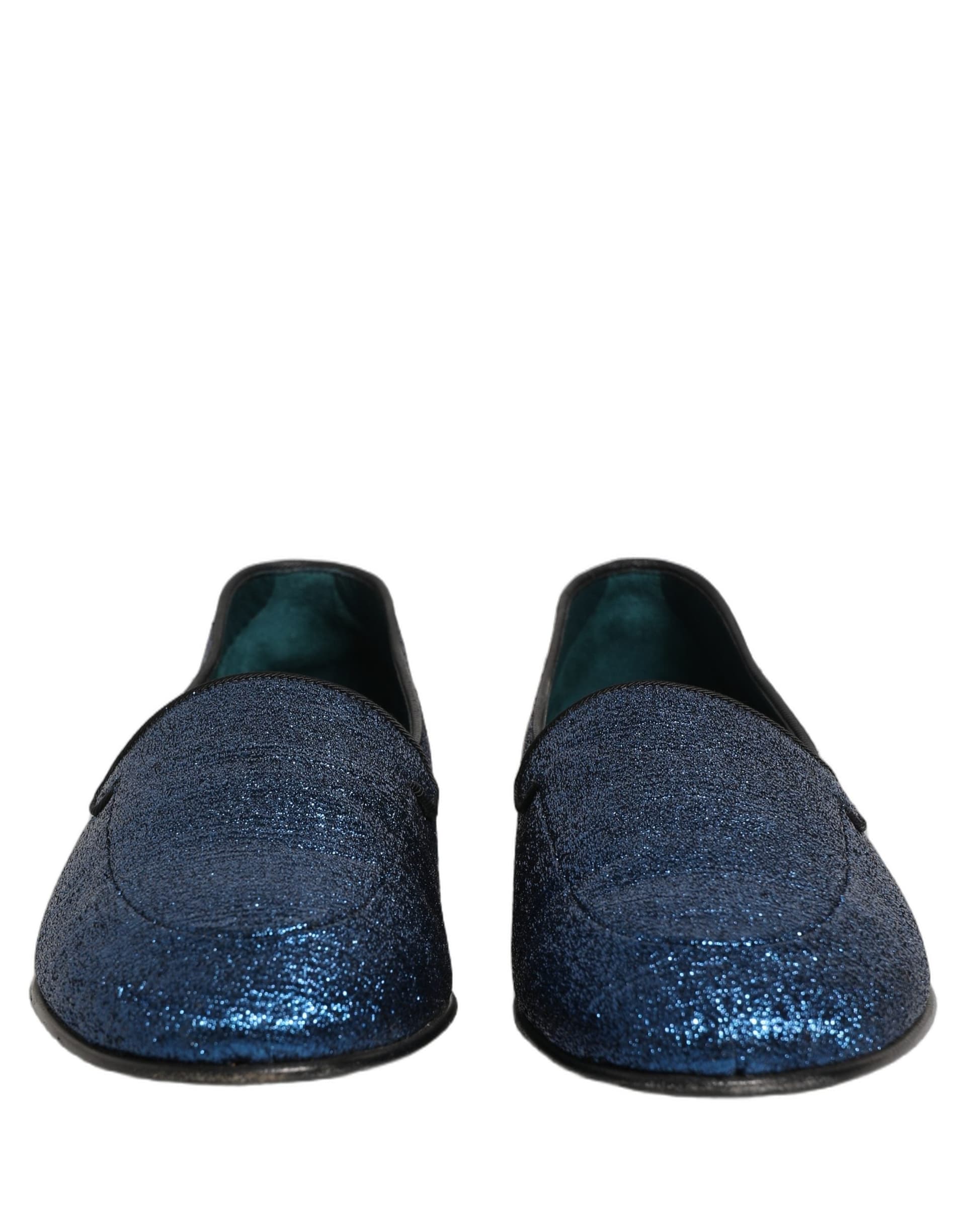 Dolce & Gabbana Blue Glitter Lurex DG Logo Dress Loafers Shoes - 2