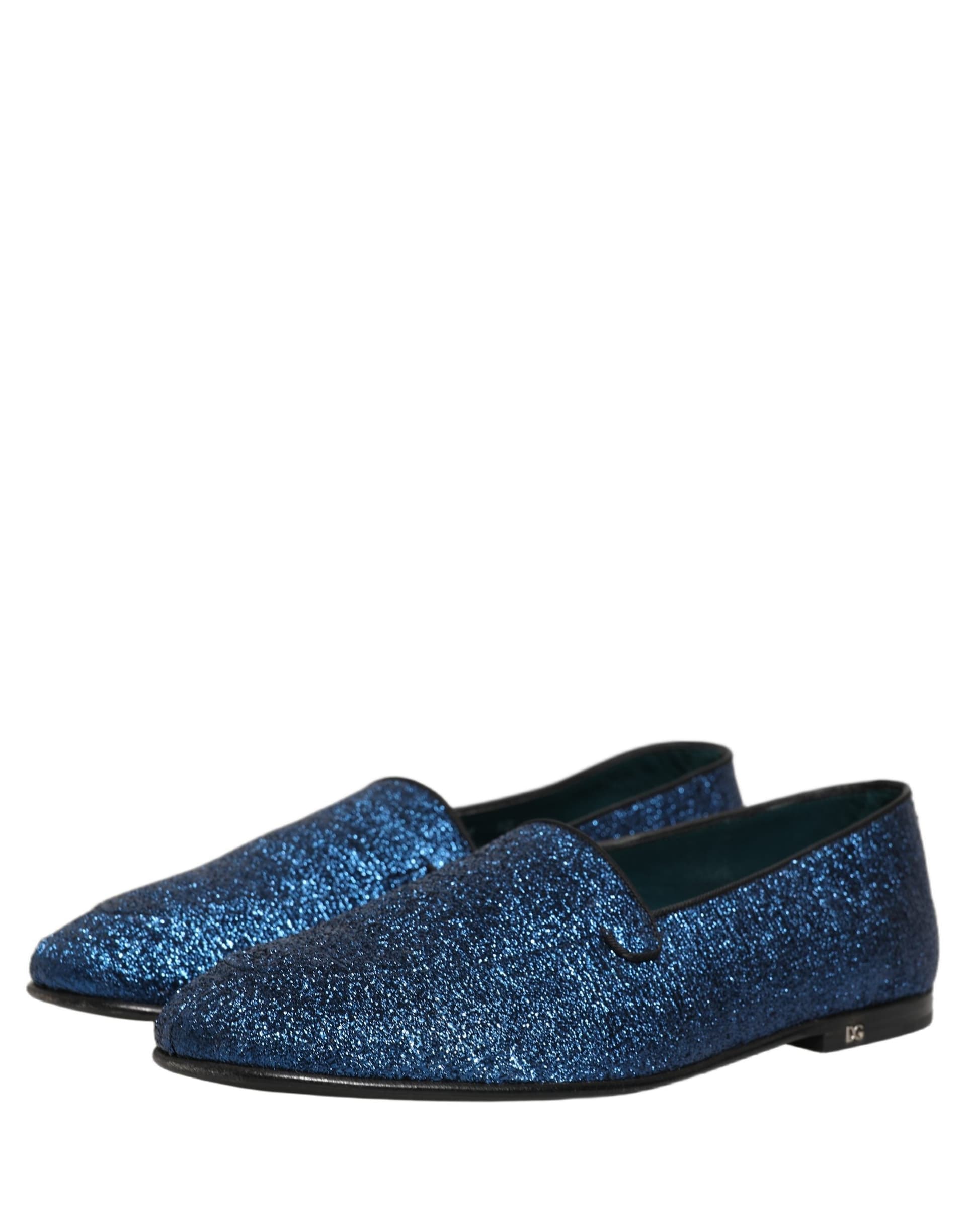 Dolce & Gabbana Blue Glitter Lurex DG Logo Dress Loafers Shoes - 4