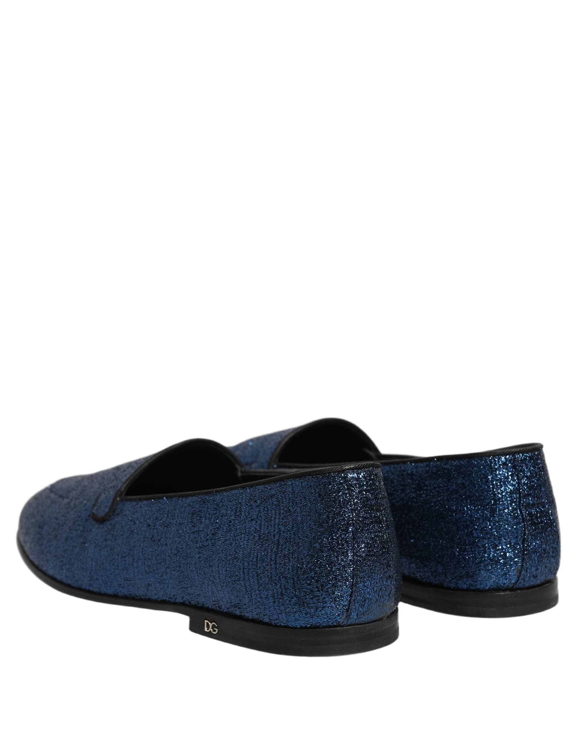 Dolce & Gabbana Blue Glitter Lurex DG Logo Dress Loafers Shoes - 5