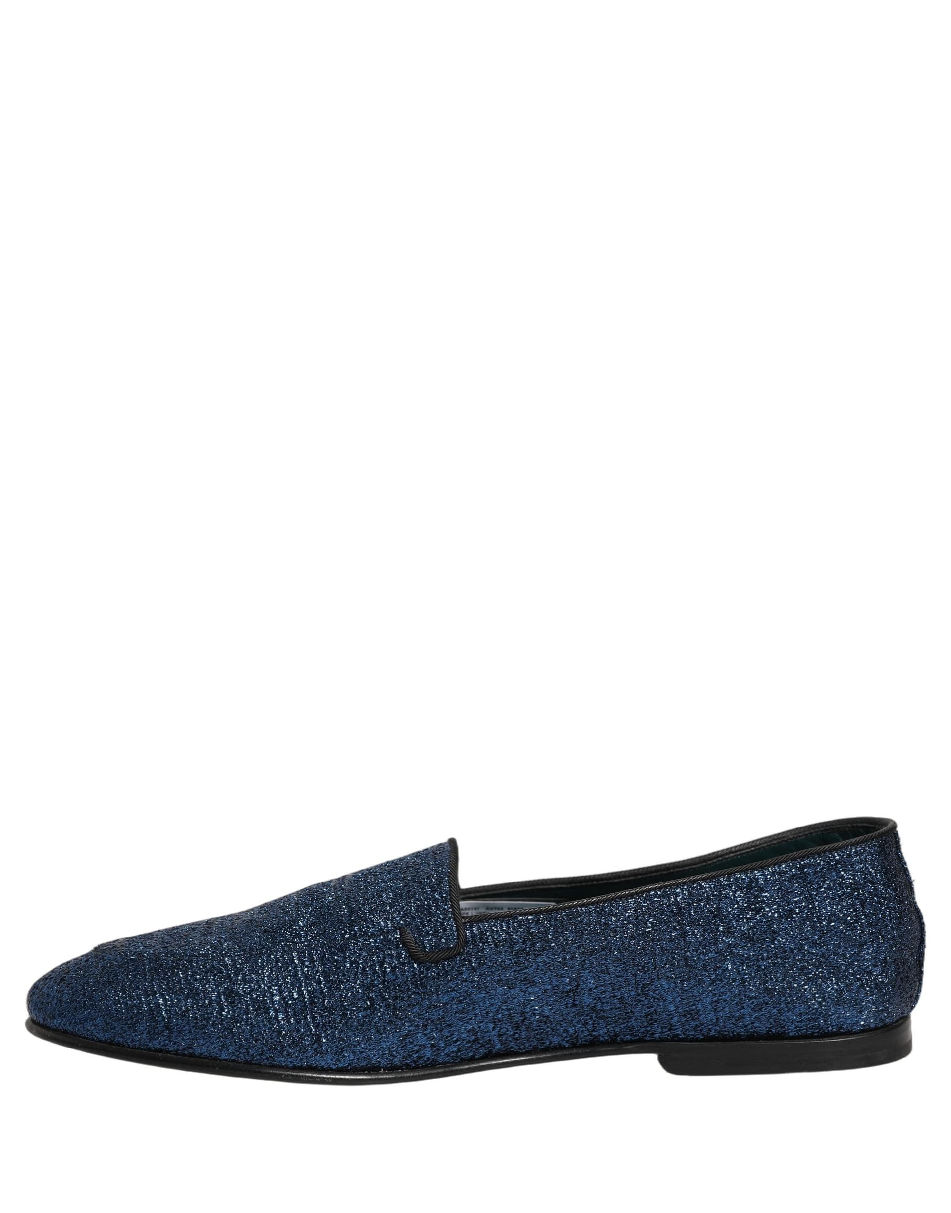 Dolce & Gabbana Blue Glitter Lurex DG Logo Dress Loafers Shoes - 6