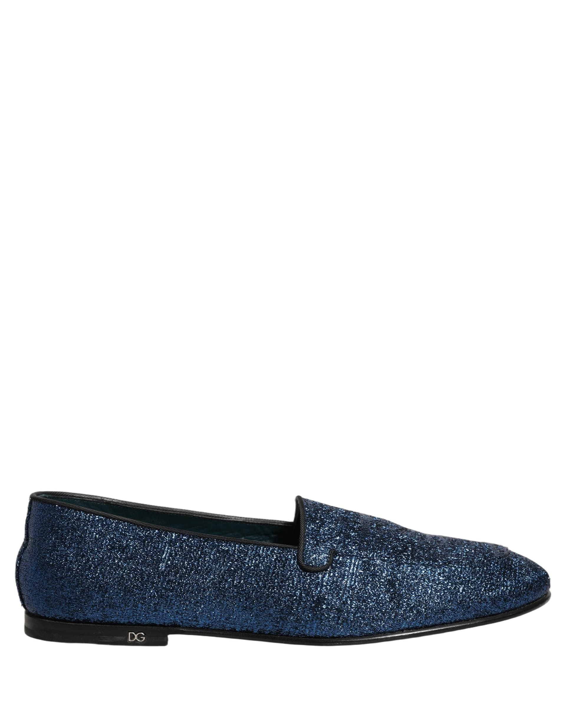 Dolce & Gabbana Blue Glitter Lurex DG Logo Dress Loafers Shoes - 8