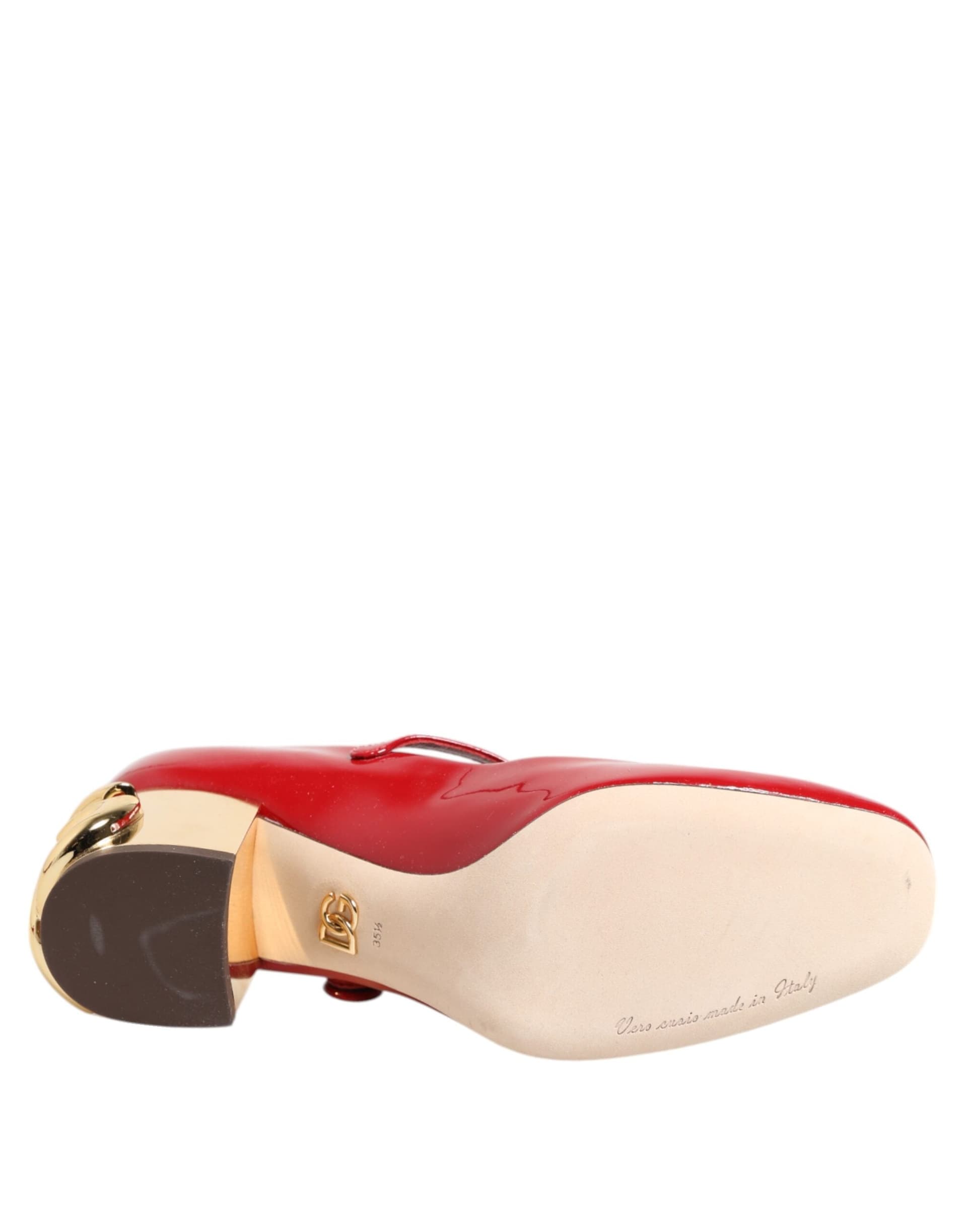 Dolce & Gabbana Red Leather DG Logo Heels Sandals Shoes - 8