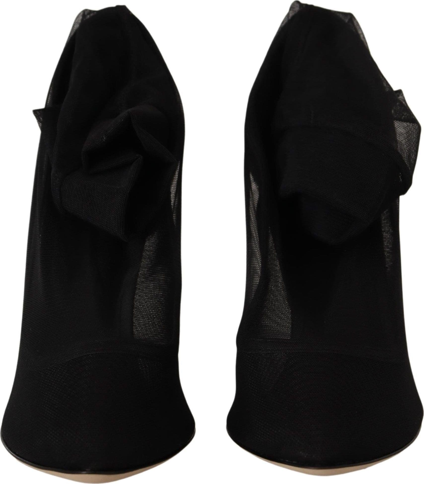 Dolce & Gabbana Black Stretch Tulle Stretch Boots Shoes - 3