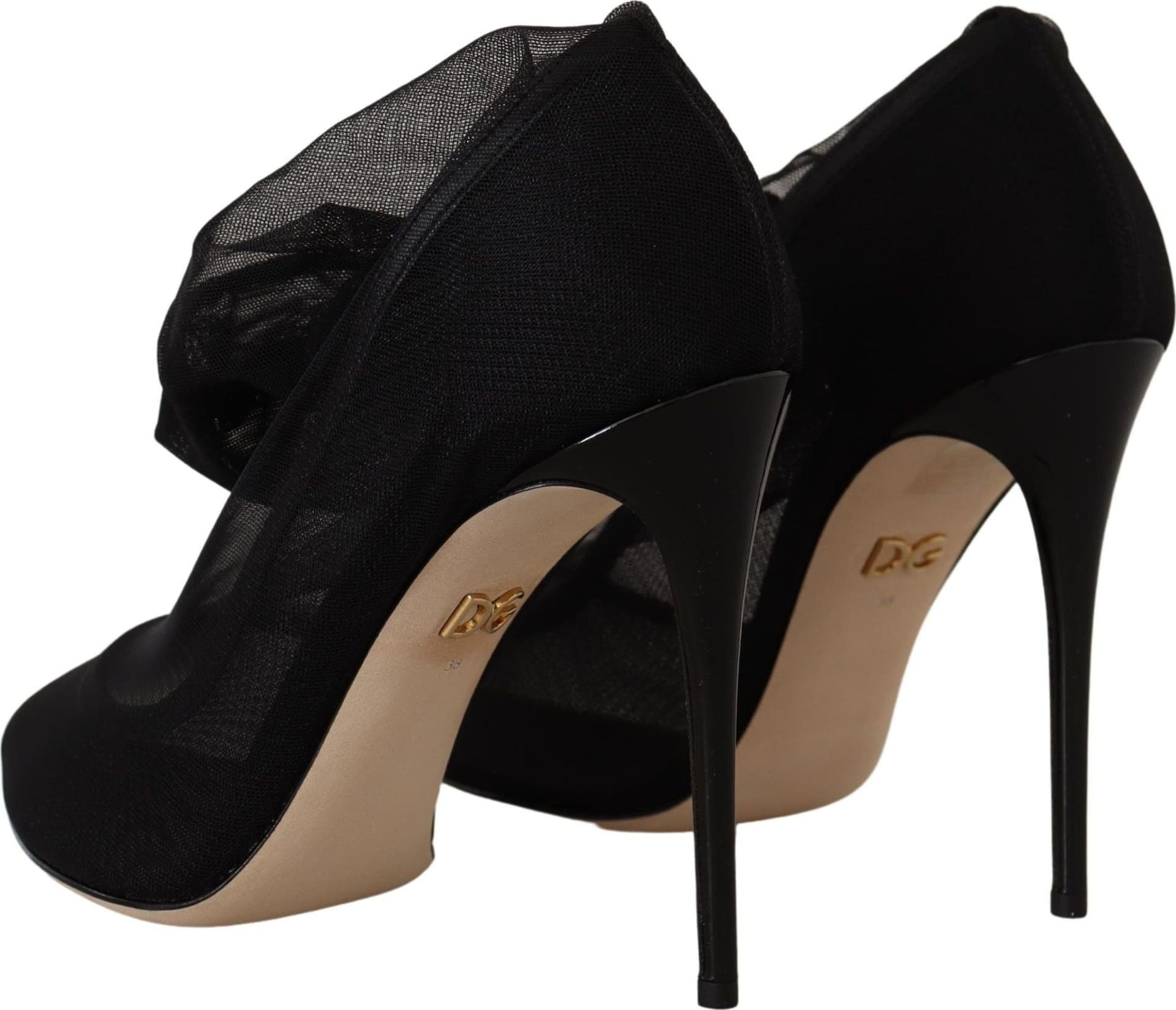 Dolce & Gabbana Black Stretch Tulle Stretch Boots Shoes - 5