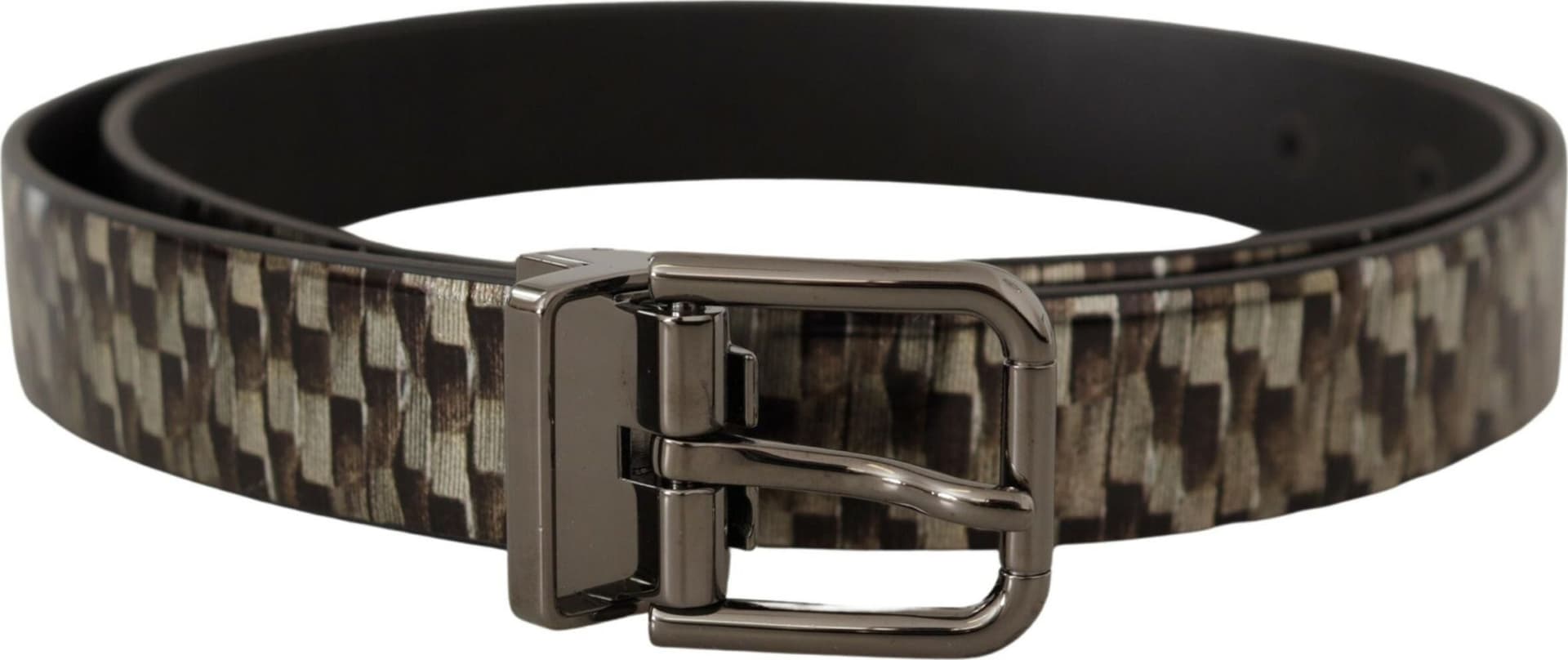 Dolce & Gabbana Brown Herringbone Leather Gray Belt - 2