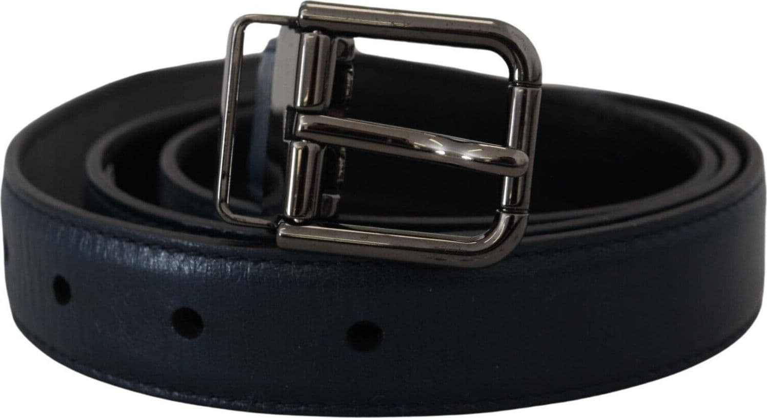 Dolce & Gabbana Blue Leather Silver Metal Buckle Vintage Belt