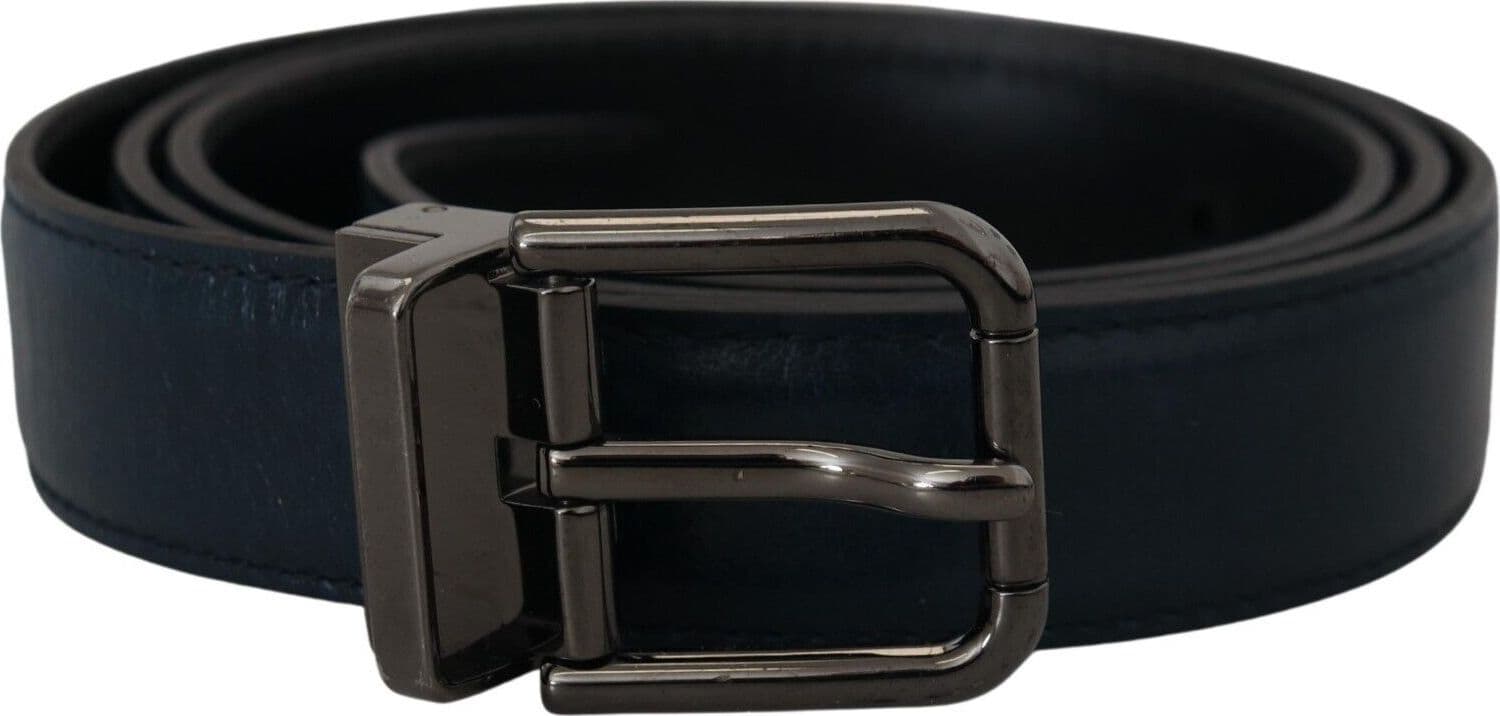 Dolce & Gabbana Blue Leather Silver Metal Buckle Vintage Belt - 2
