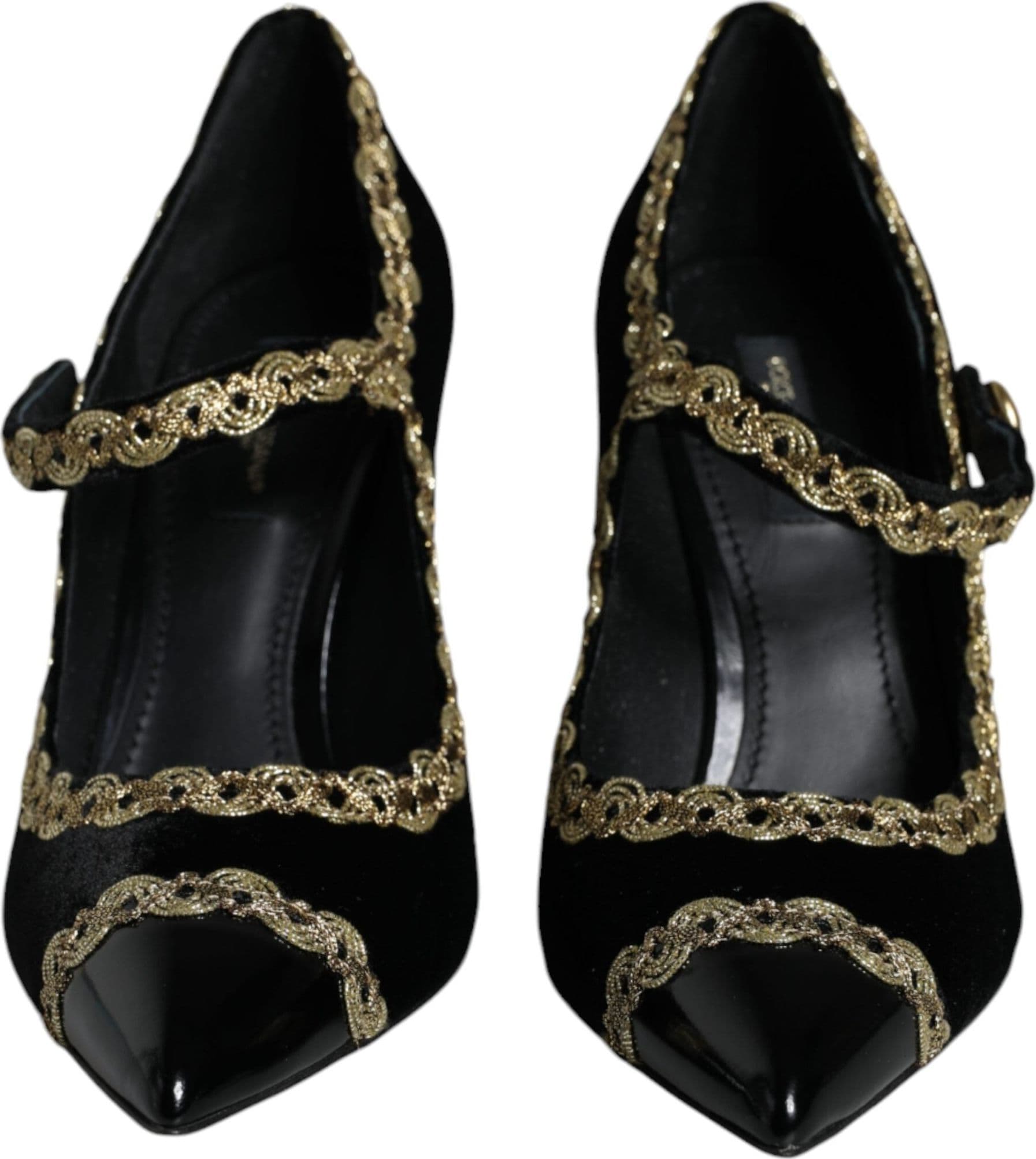 Dolce & Gabbana Black Mary Janes Velvet Gold Pumps Shoes