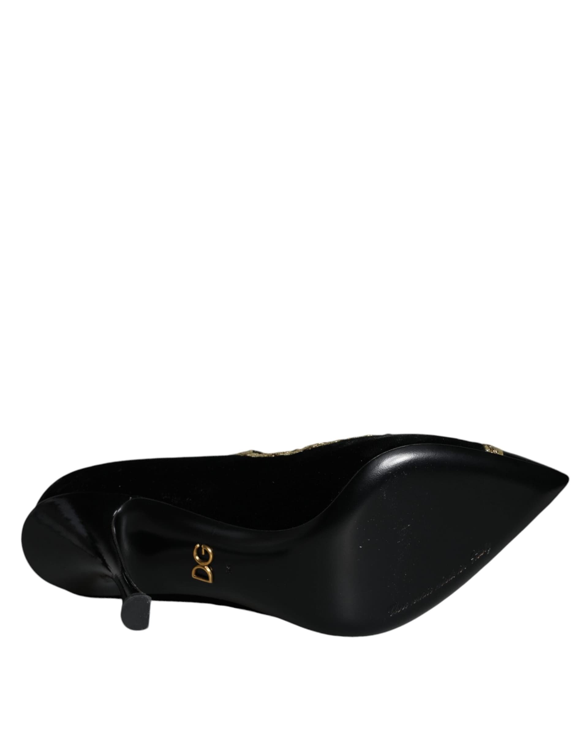 Dolce & Gabbana Black Mary Janes Velvet Gold Pumps Shoes - 5