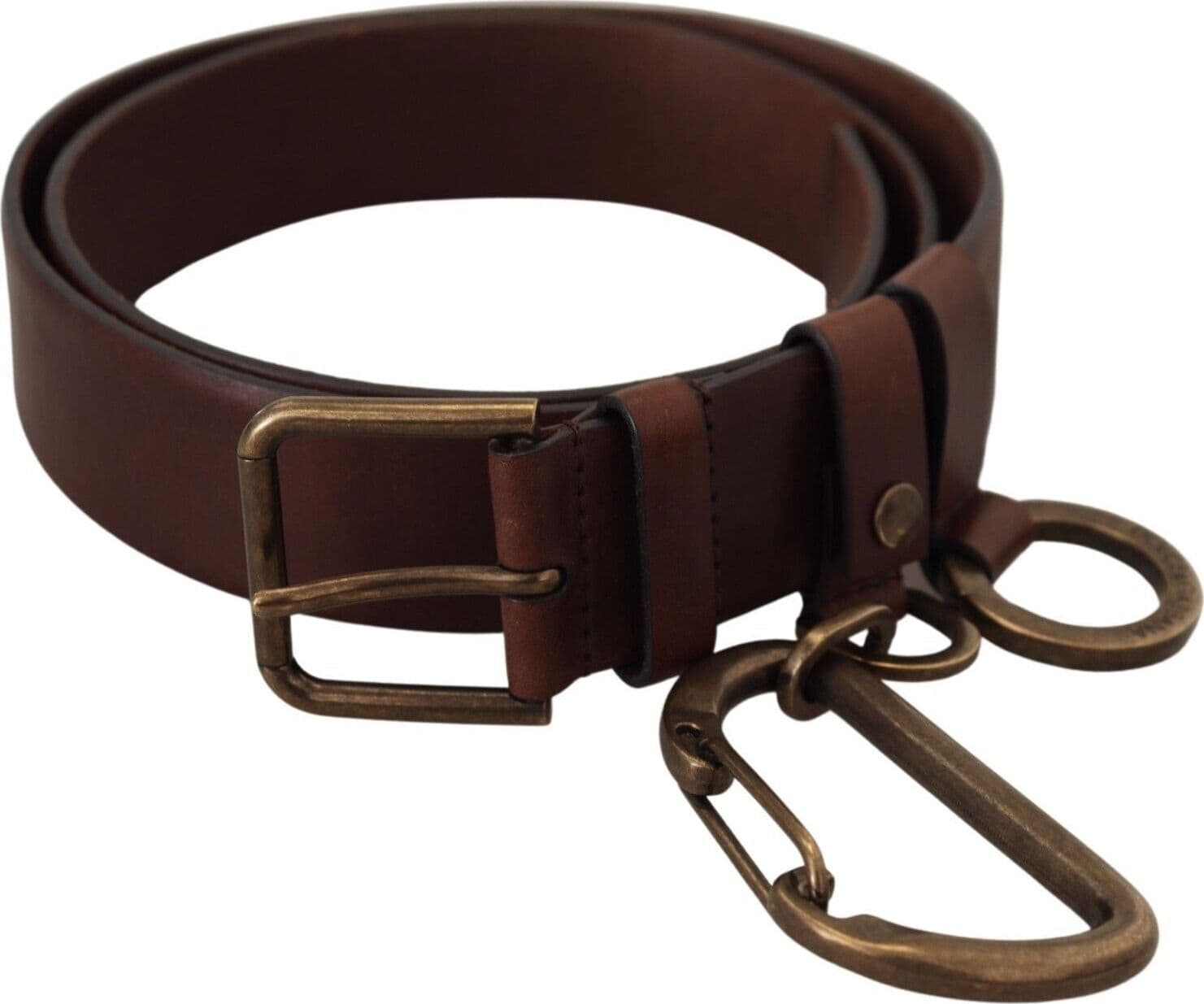 Dolce & Gabbana Brown Leather Gold Metal Buckle Carabiner Belt - 2