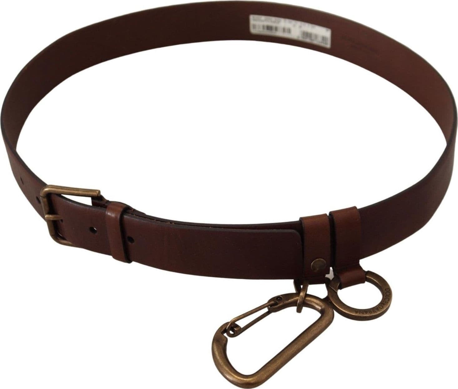 Dolce & Gabbana Brown Leather Gold Metal Buckle Carabiner Belt - 4
