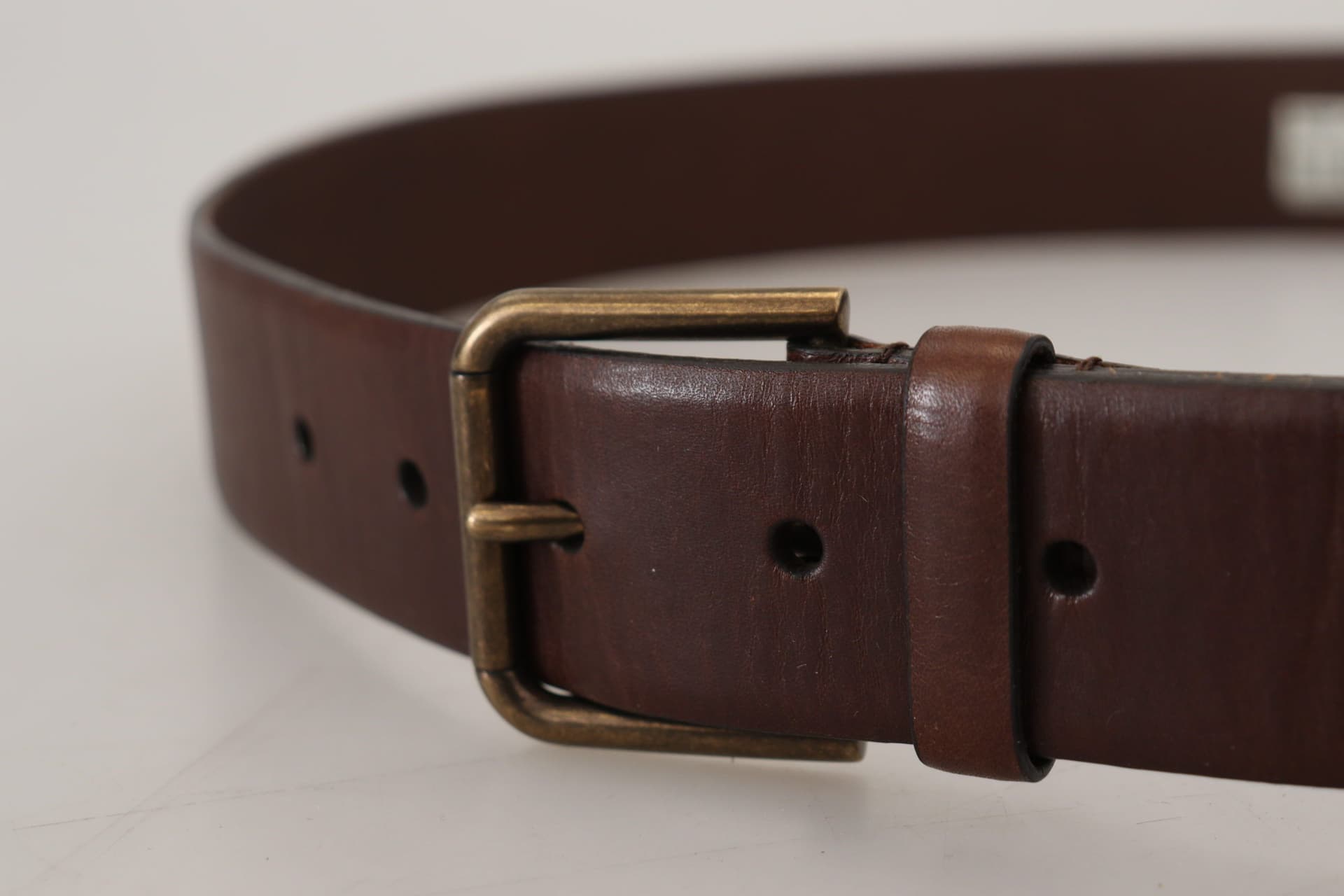 Dolce & Gabbana Brown Leather Gold Metal Buckle Carabiner Belt - 5