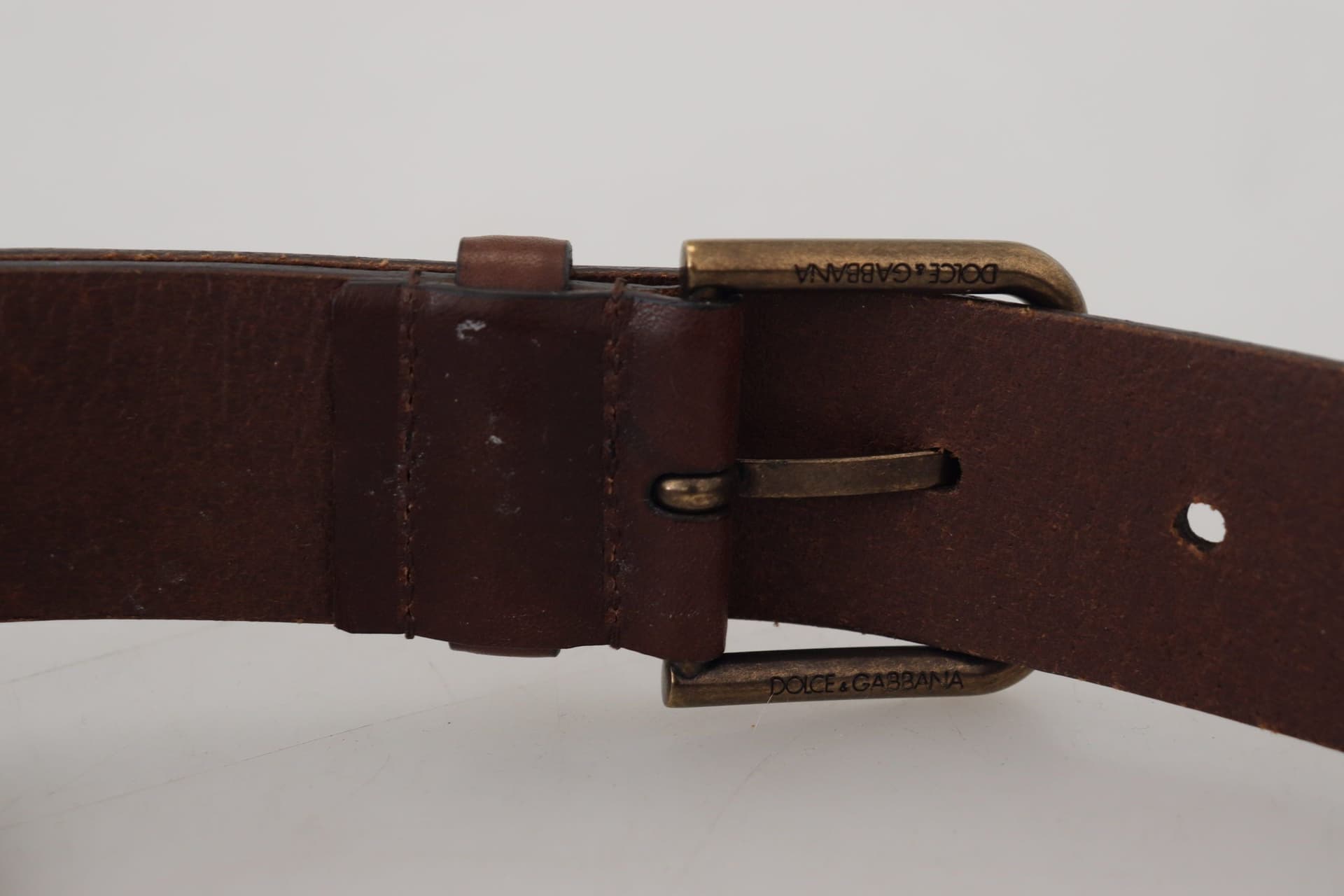Dolce & Gabbana Brown Leather Gold Metal Buckle Carabiner Belt - 6
