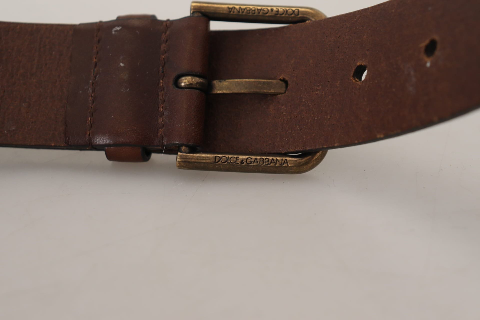 Dolce & Gabbana Brown Leather Gold Metal Buckle Carabiner Belt - 7