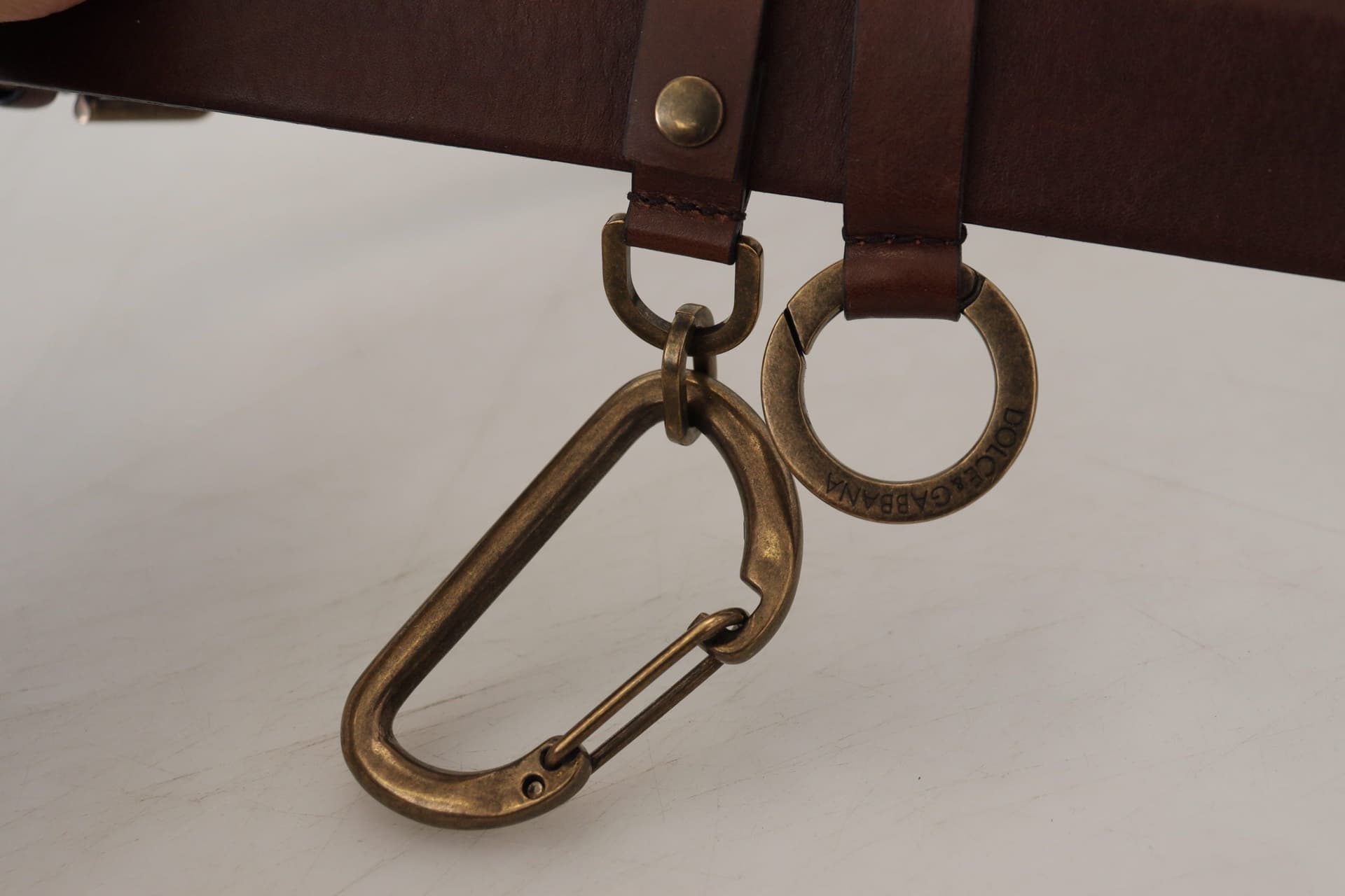Dolce & Gabbana Brown Leather Gold Metal Buckle Carabiner Belt - 8