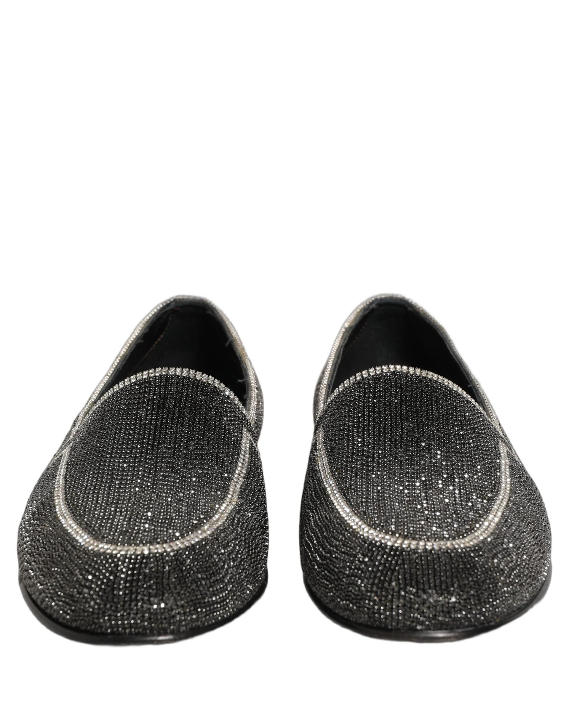 Dolce & Gabbana Black Crystal Embellished Men Loafers Shoes - 2