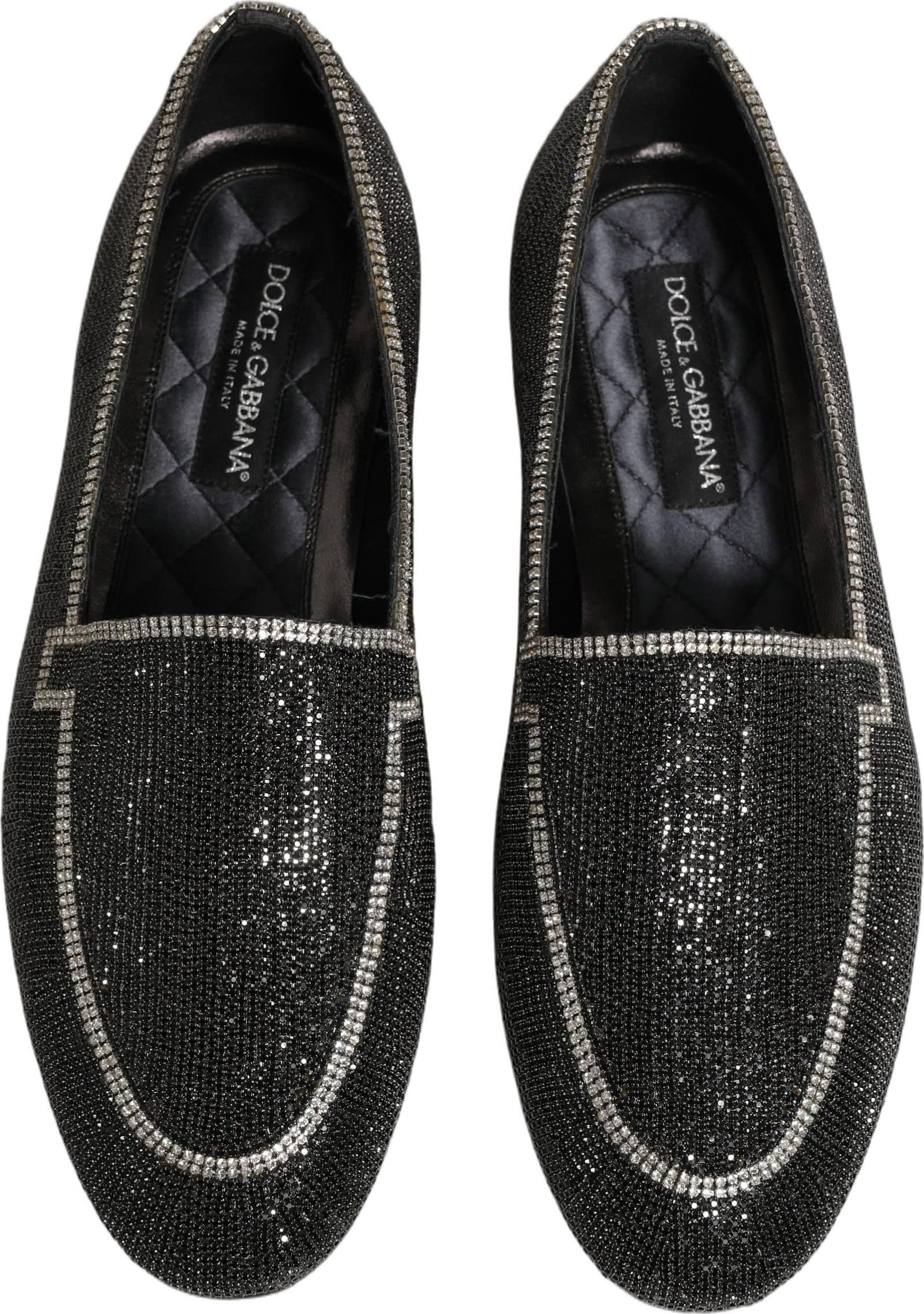Dolce & Gabbana Black Crystal Embellished Men Loafers Shoes - 3