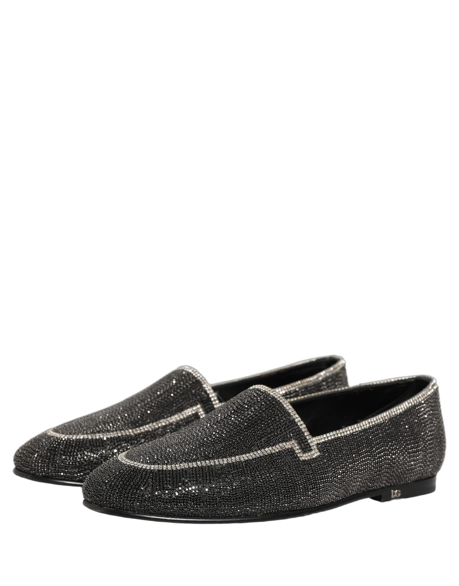 Dolce & Gabbana Black Crystal Embellished Men Loafers Shoes - 4