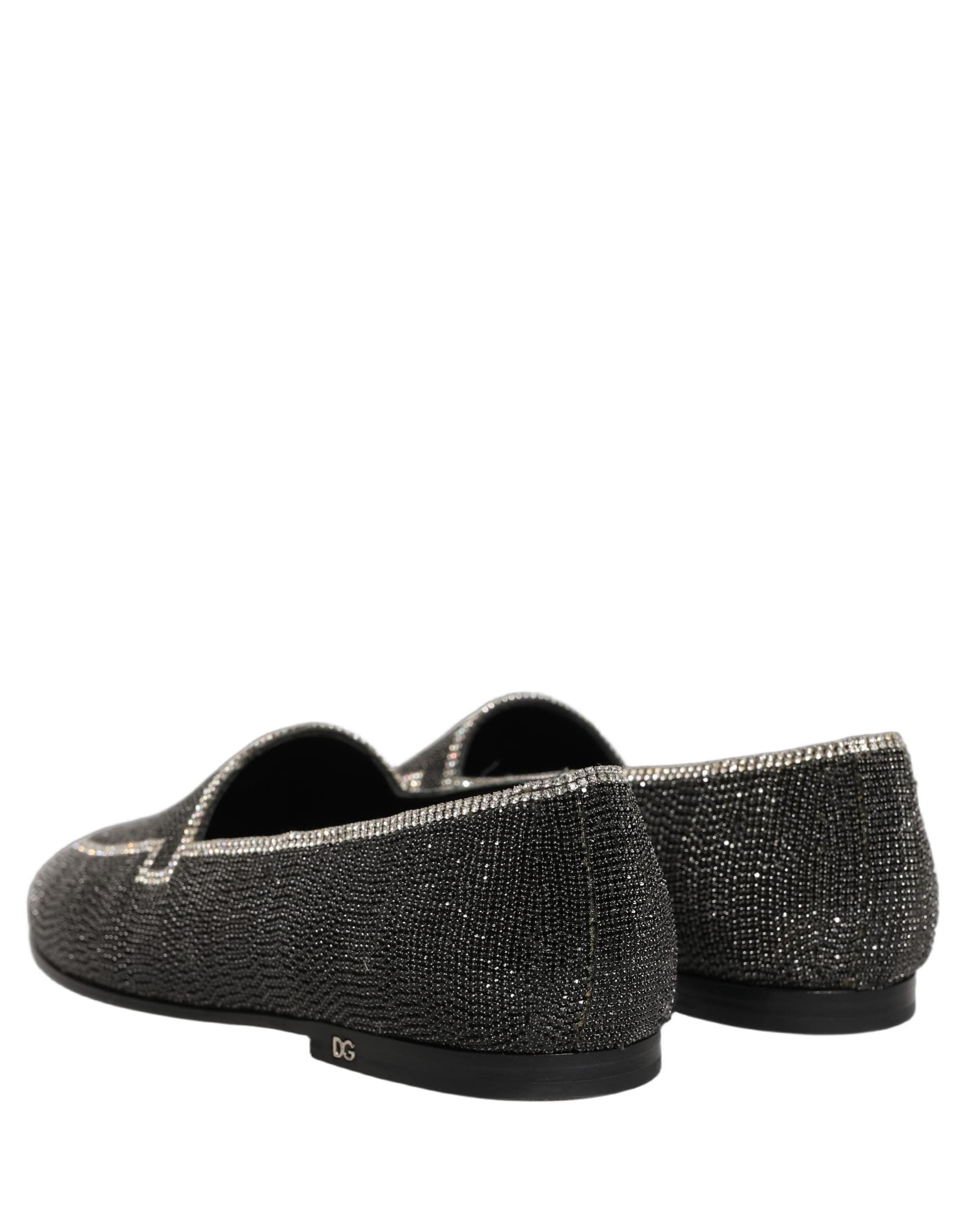 Dolce & Gabbana Black Crystal Embellished Men Loafers Shoes - 5