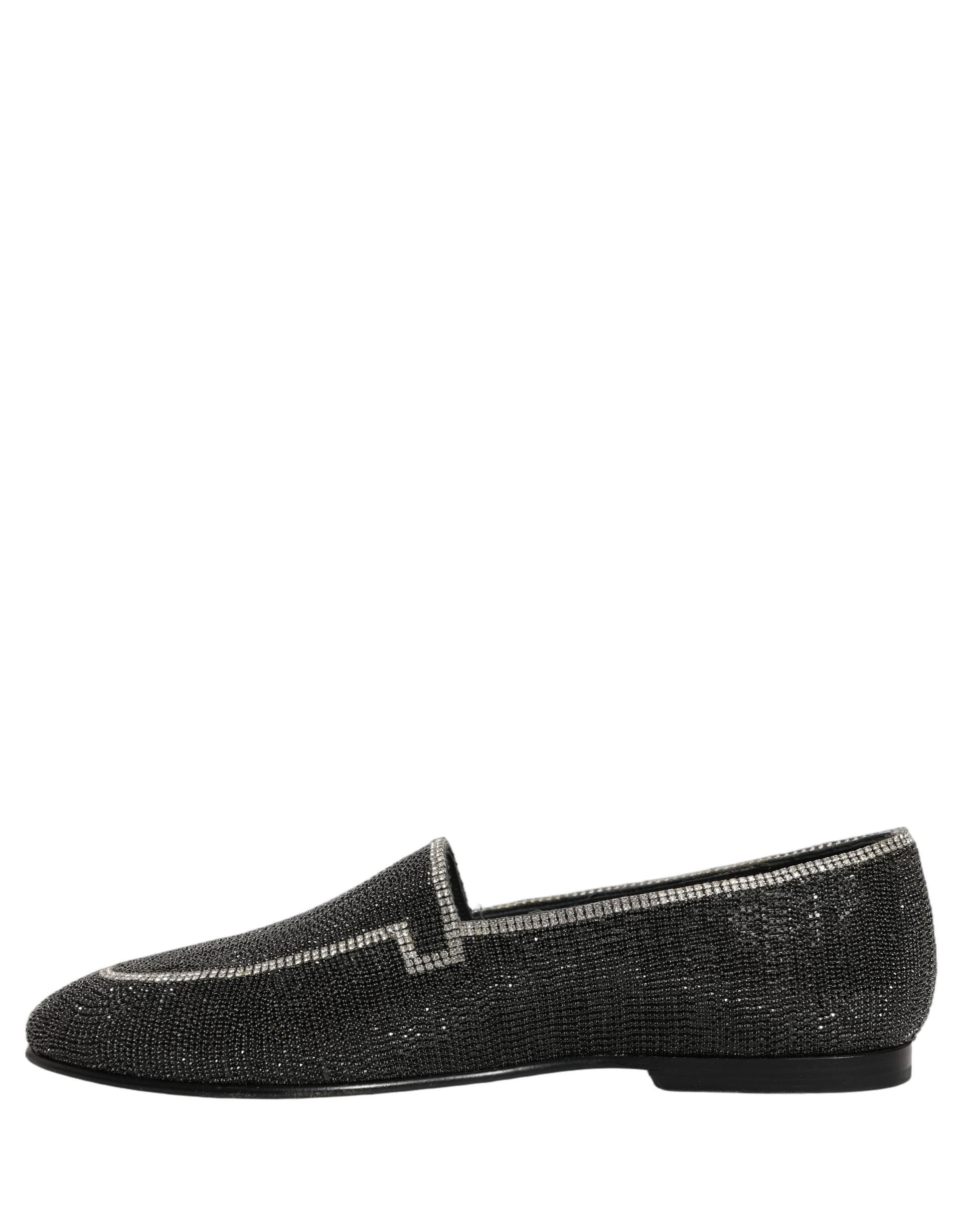 Dolce & Gabbana Black Crystal Embellished Men Loafers Shoes - 6