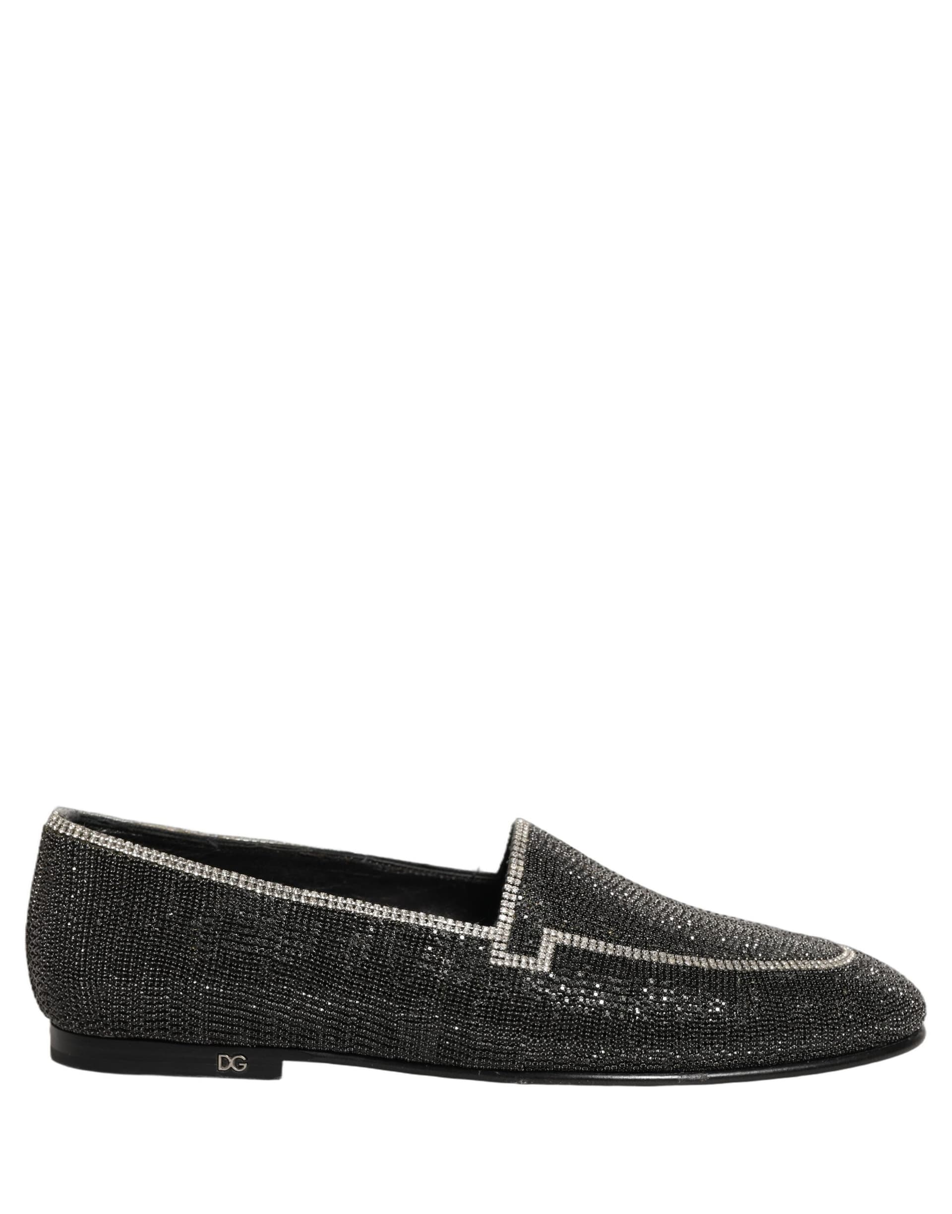 Dolce & Gabbana Black Crystal Embellished Men Loafers Shoes - 7