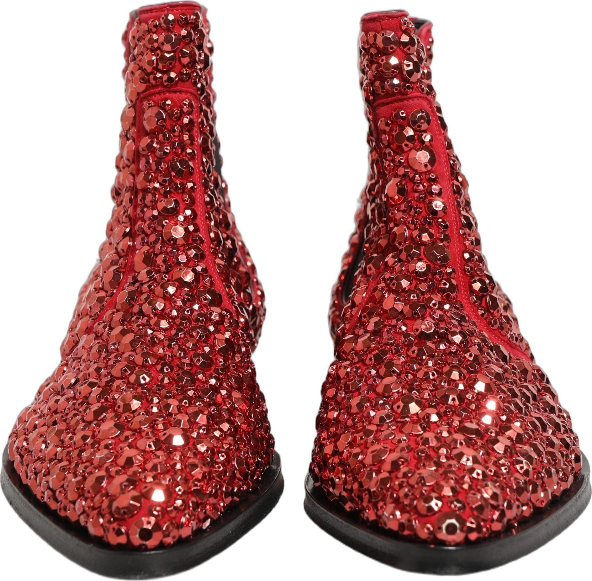Dolce & Gabbana Red Embellished Chelsea Ankle Boots Shoes - 2