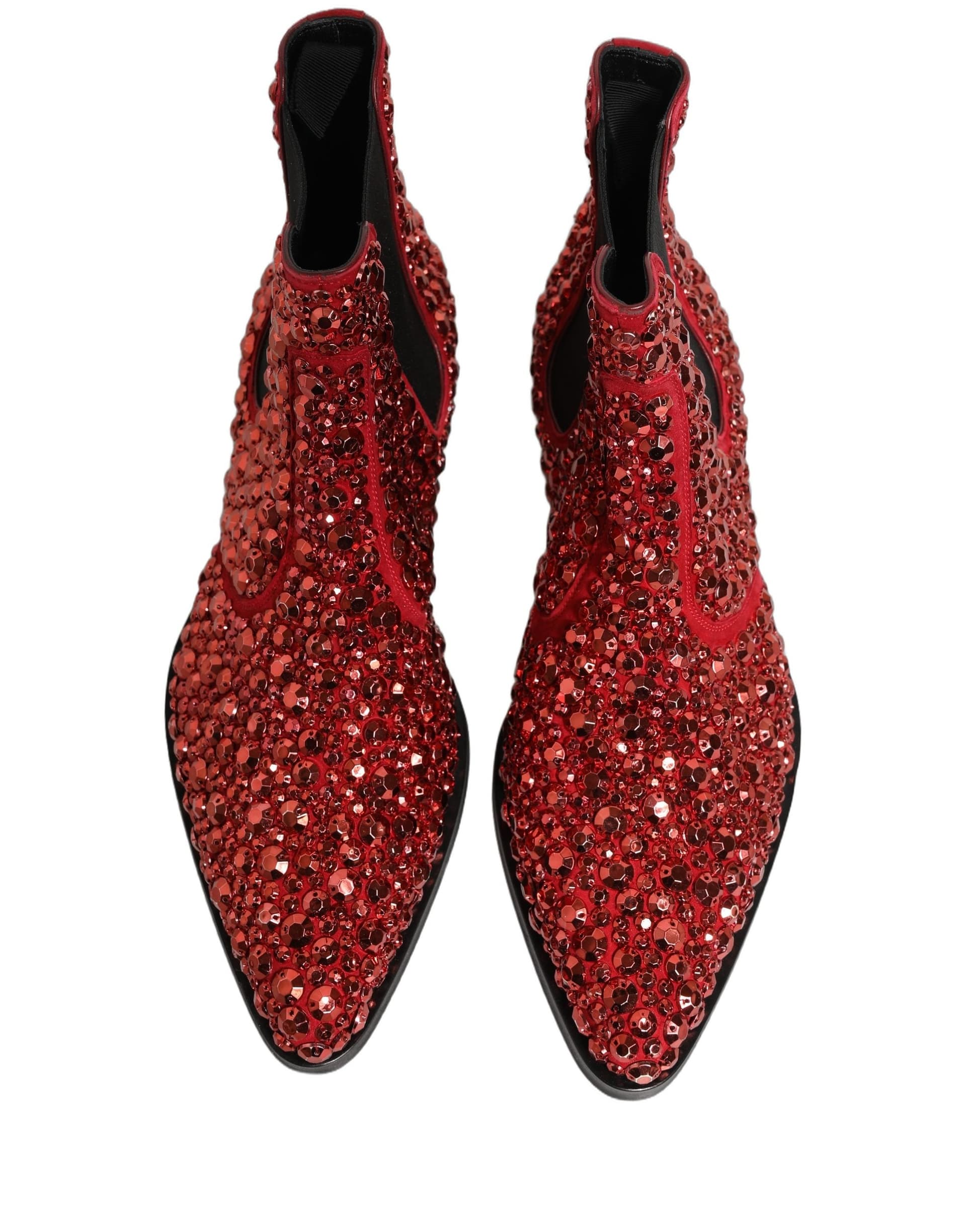 Dolce & Gabbana Red Embellished Chelsea Ankle Boots Shoes - 3
