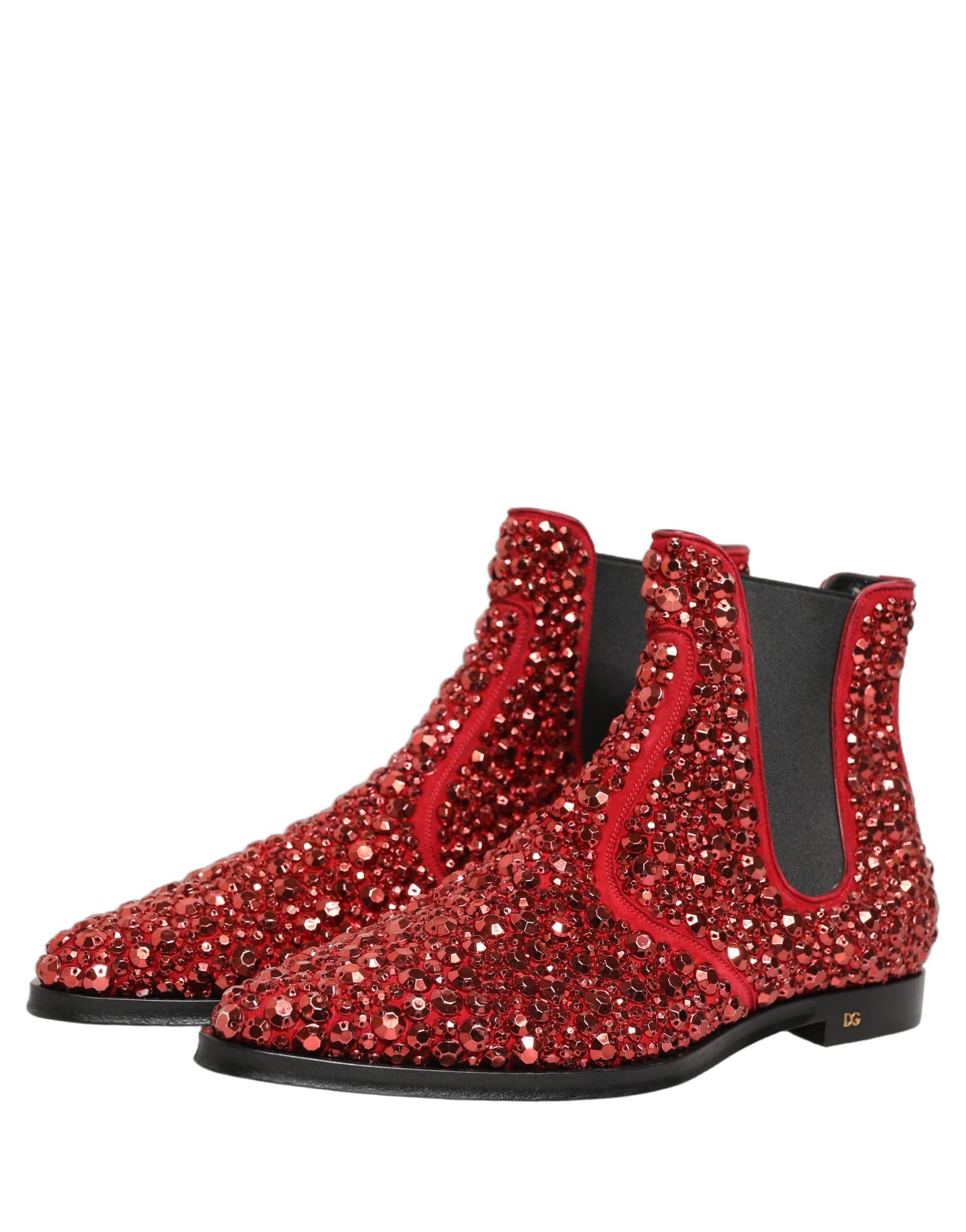 Dolce & Gabbana Red Embellished Chelsea Ankle Boots Shoes - 4
