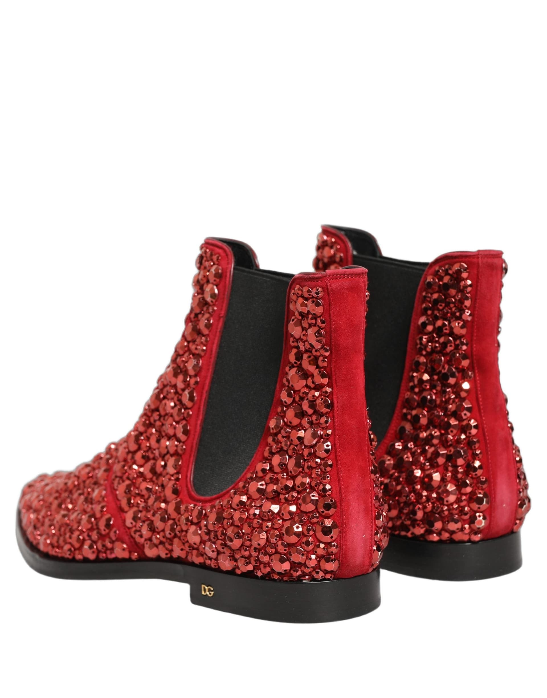 Dolce & Gabbana Red Embellished Chelsea Ankle Boots Shoes - 5