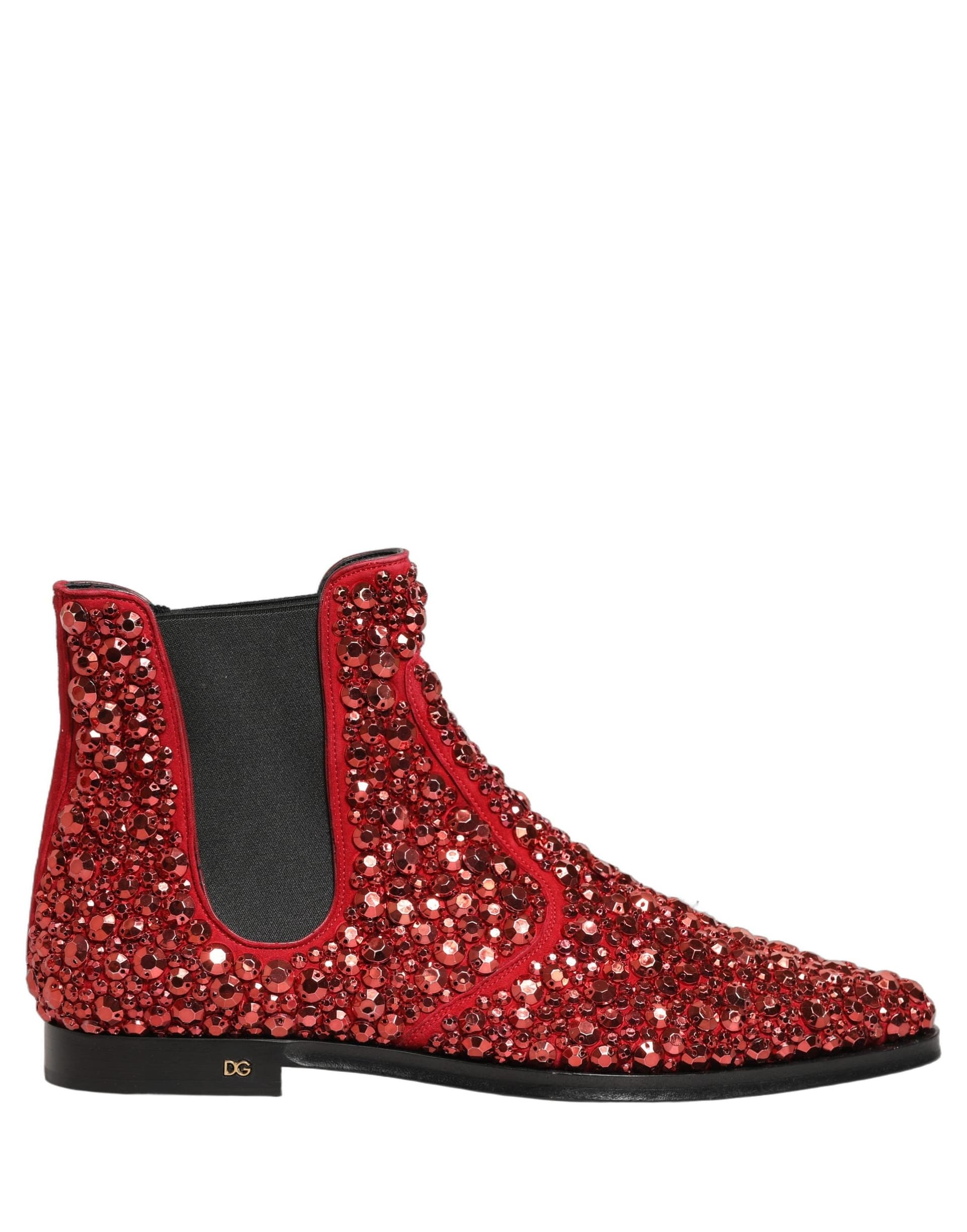 Dolce & Gabbana Red Embellished Chelsea Ankle Boots Shoes - 8