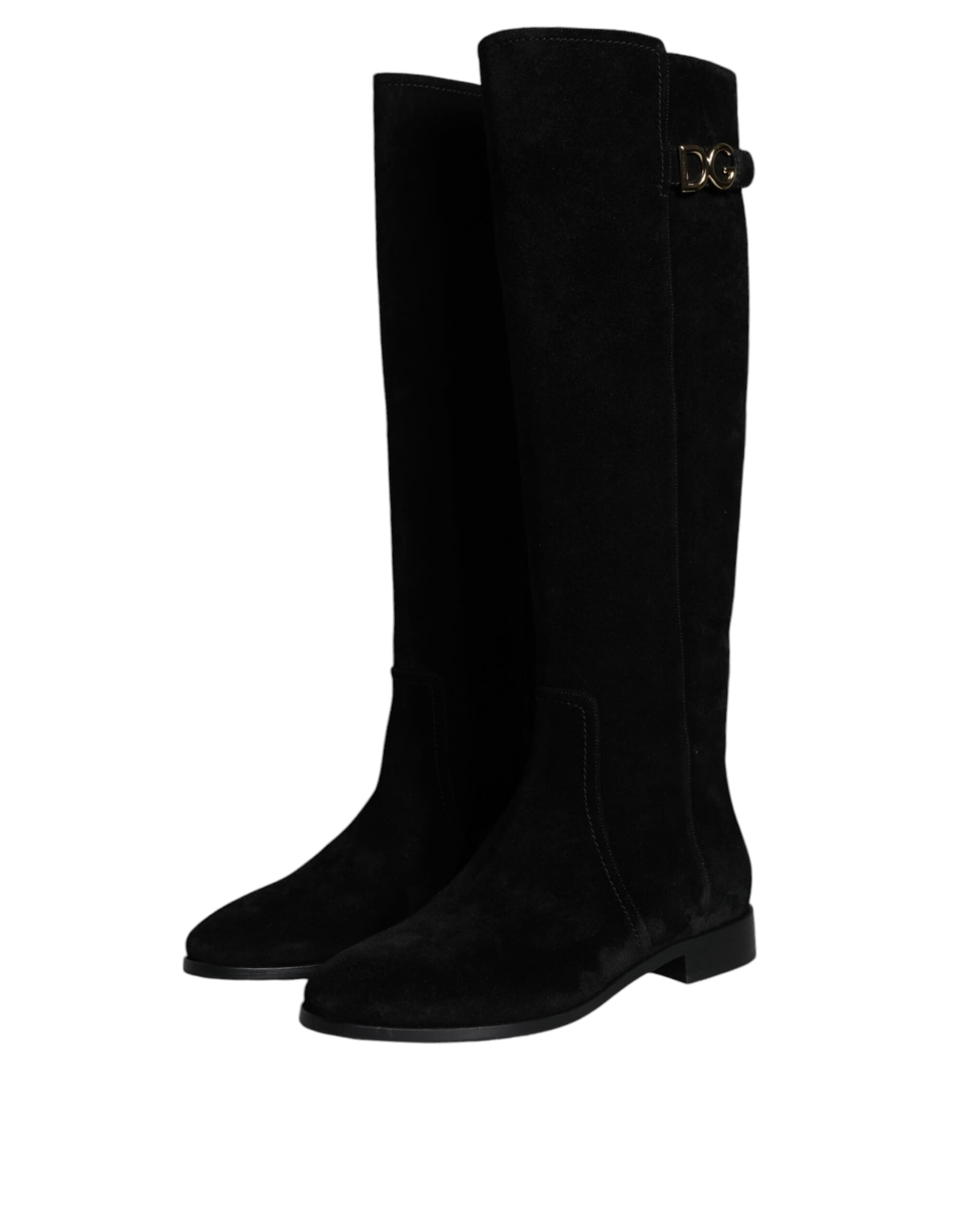 Dolce & Gabbana Black Suede Leather Knee High Boots Shoes - 2