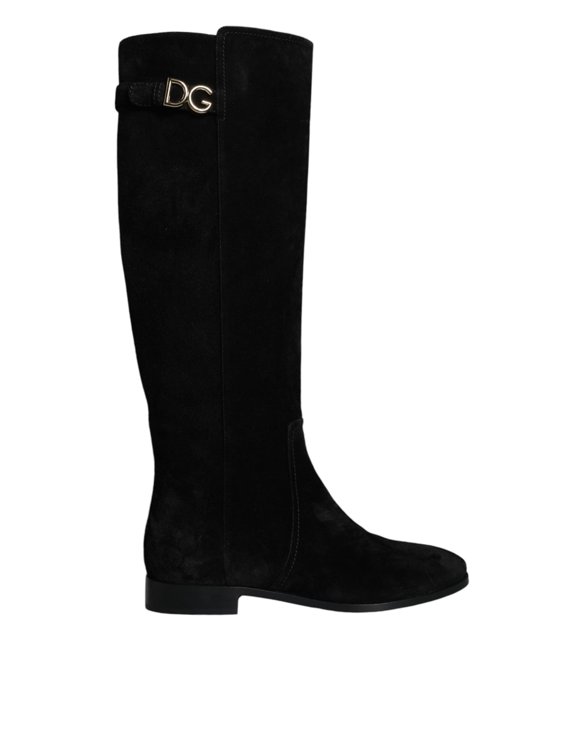 Dolce & Gabbana Black Suede Leather Knee High Boots Shoes - 4