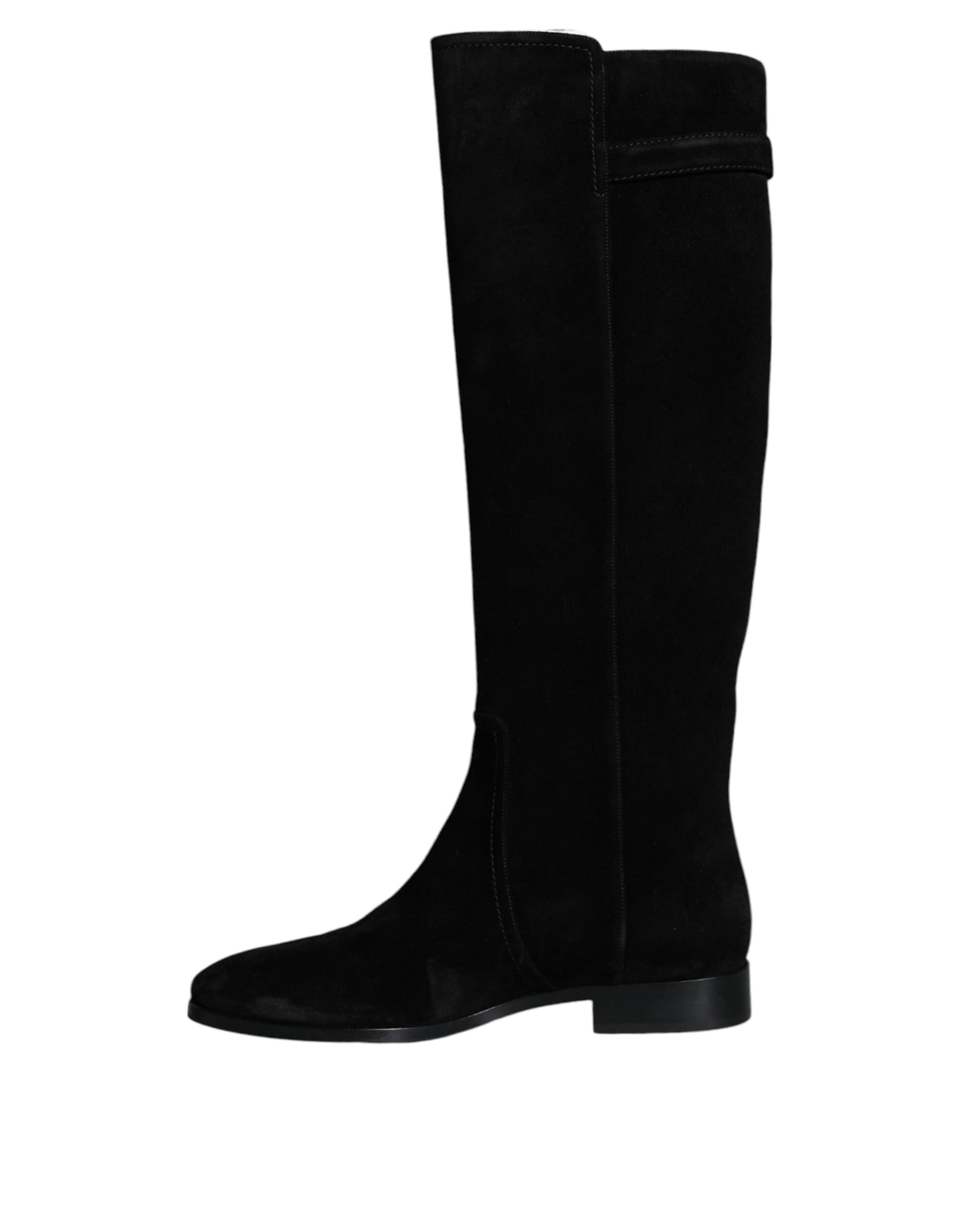 Dolce & Gabbana Black Suede Leather Knee High Boots Shoes - 5