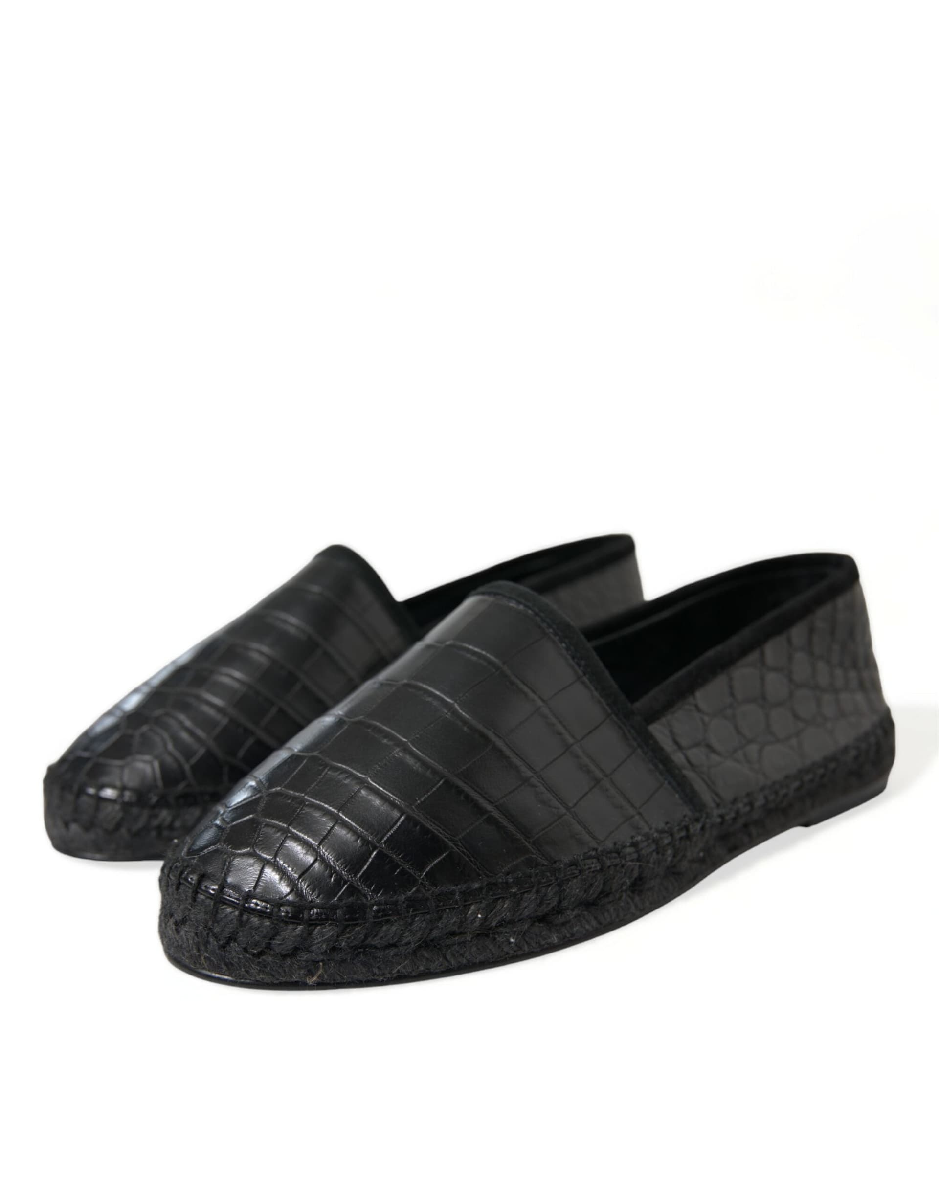 Dolce & Gabbana Black Exotic Leather Espadrilles Slip On Shoes - 2