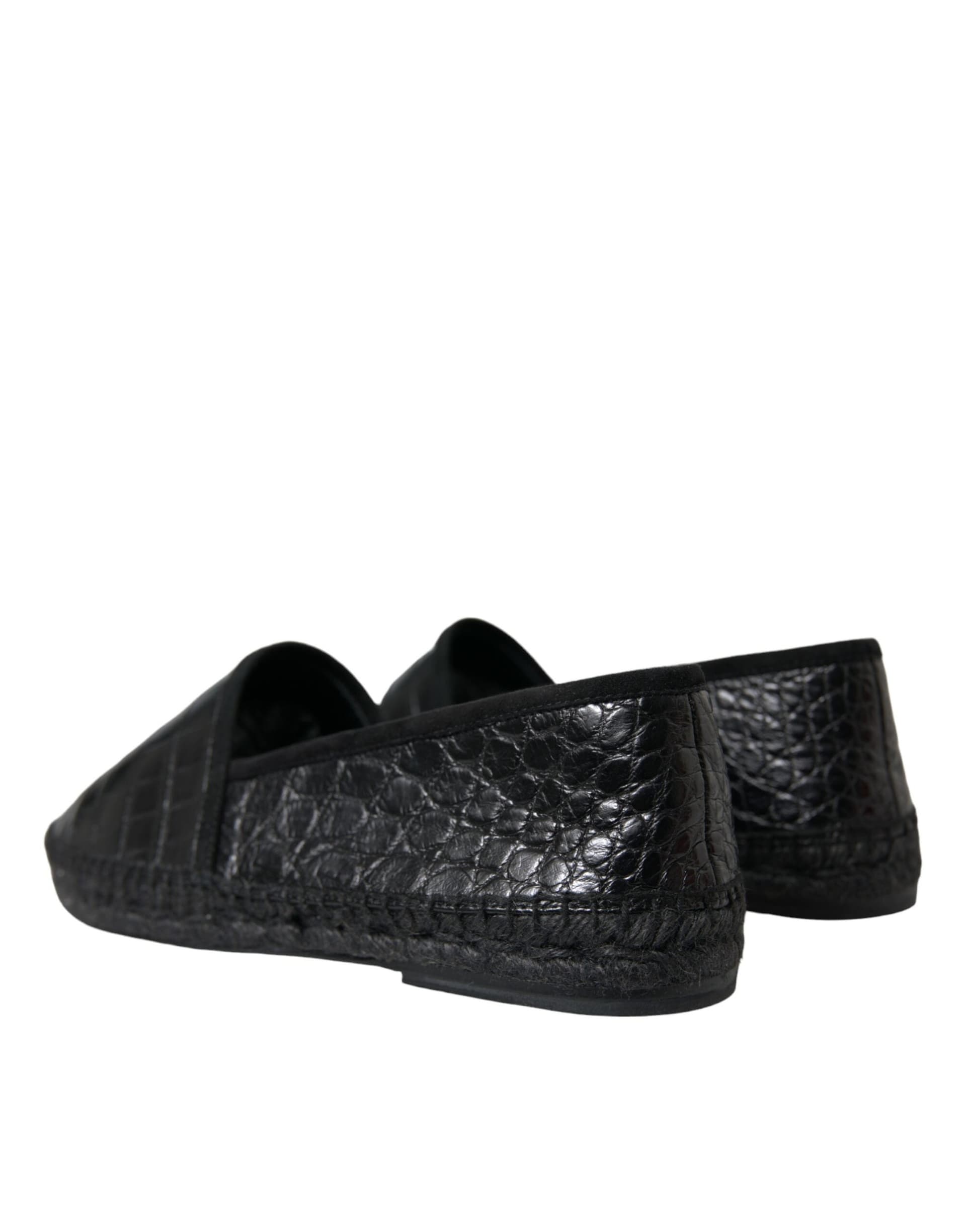 Dolce & Gabbana Black Exotic Leather Espadrilles Slip On Shoes - 3